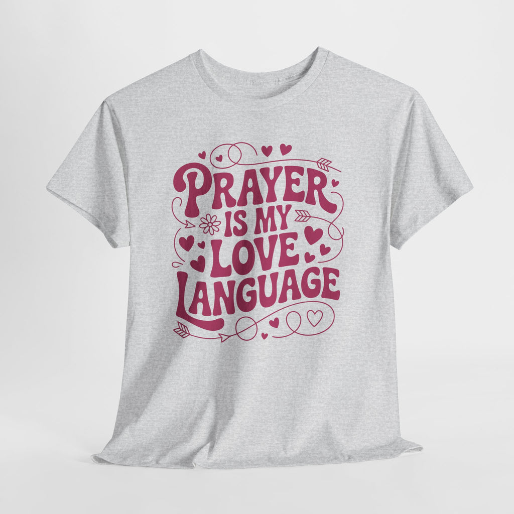 Prayer Is My Love Language Christian Tee — Pastel Pink Hearts Unisex Cotton Tee