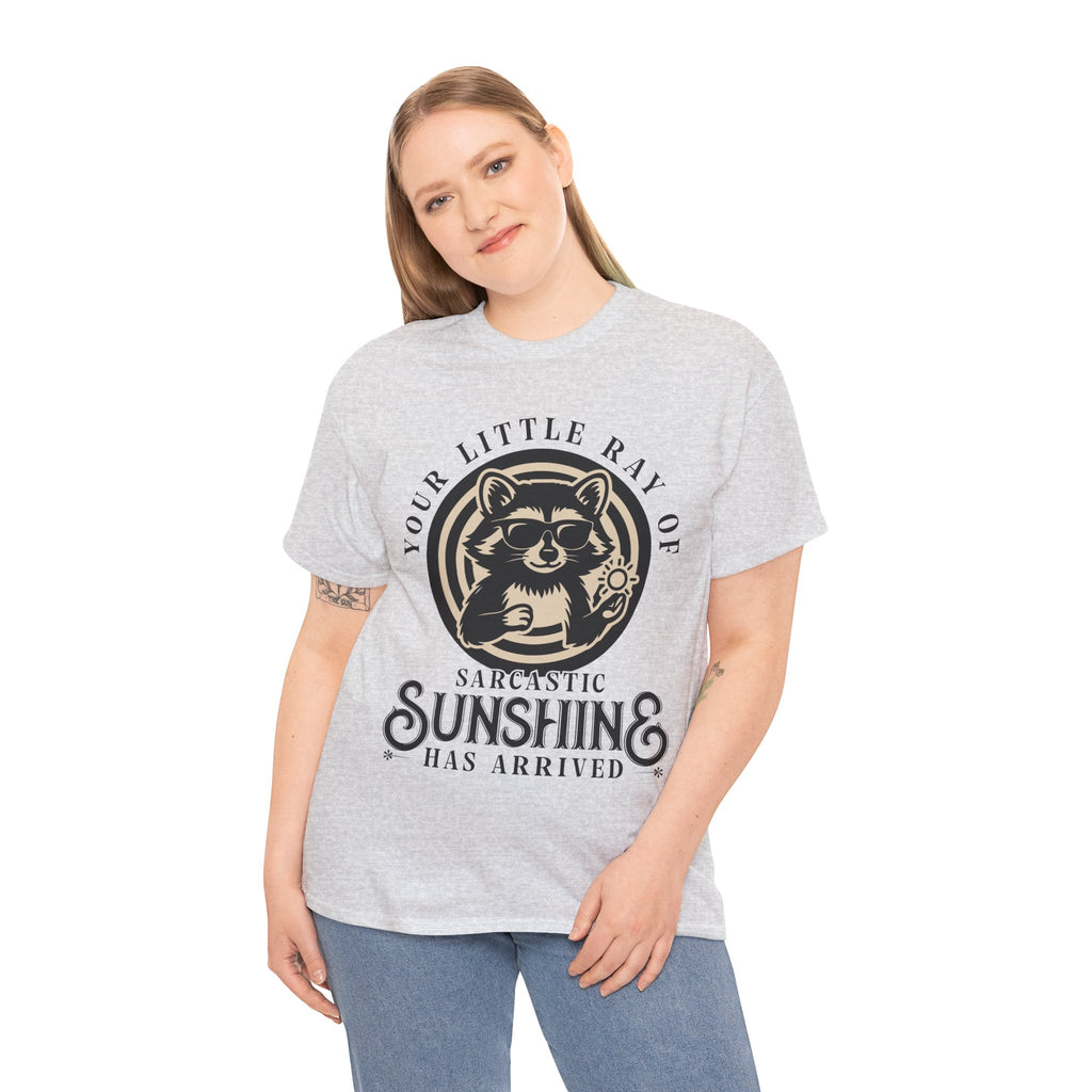 Cool Raccoon Sunglasses T-Shirt — Raccoon Holding Sun Graphic Unisex Cotton Tee