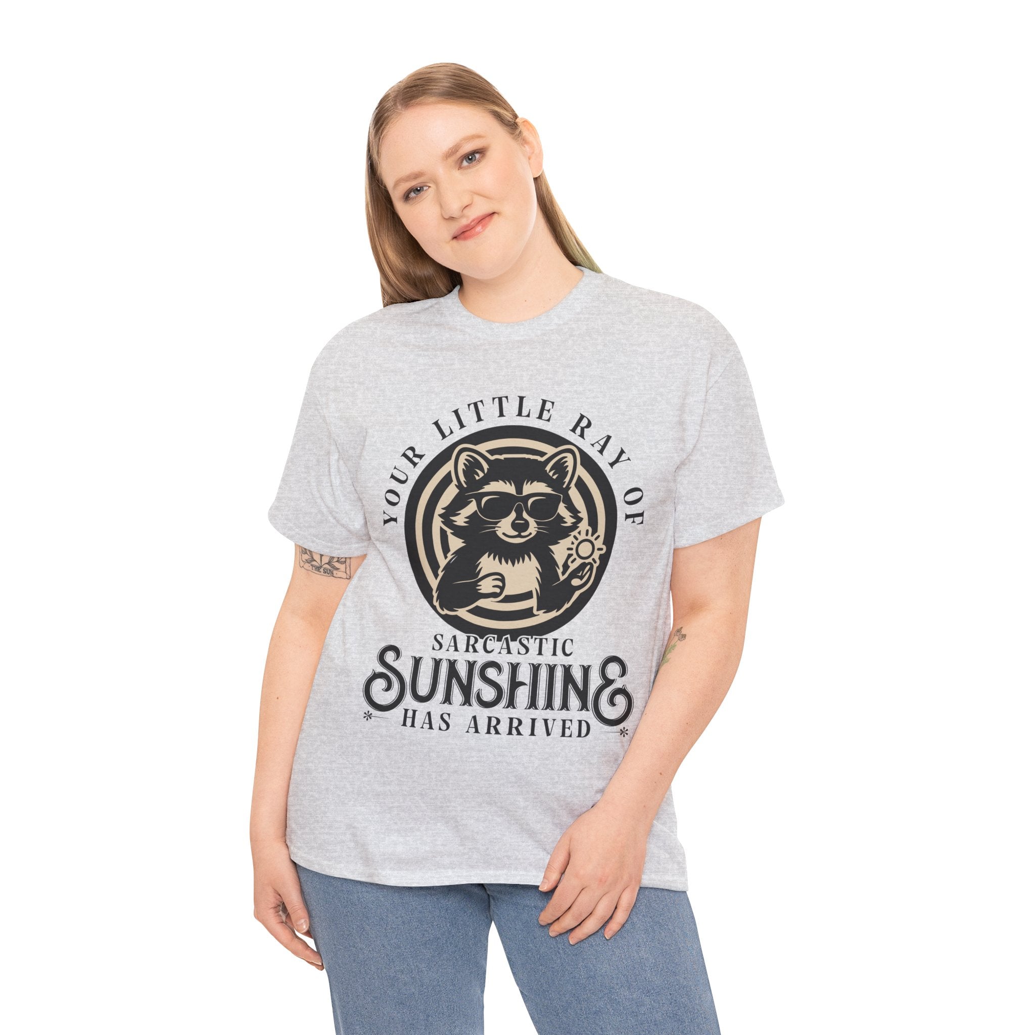 Cool Raccoon Sunglasses T-Shirt — Raccoon Holding Sun Graphic Unisex Cotton Tee