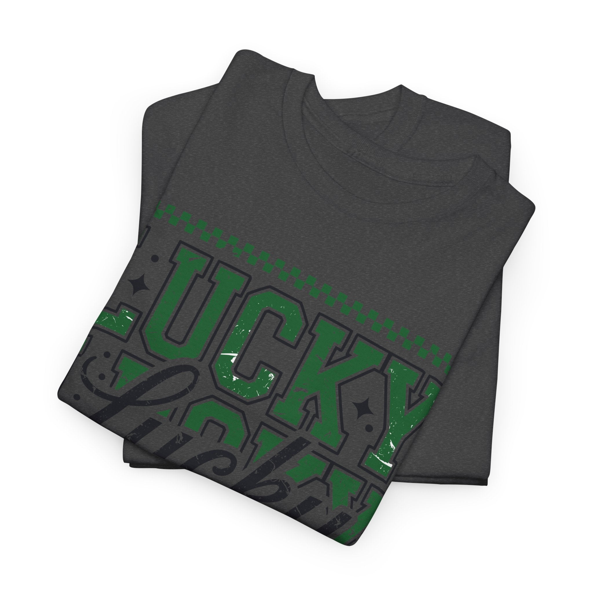 Lucky Varsity Tee — Layered Green ‘Lucky’ Graphic Unisex Cotton Tee