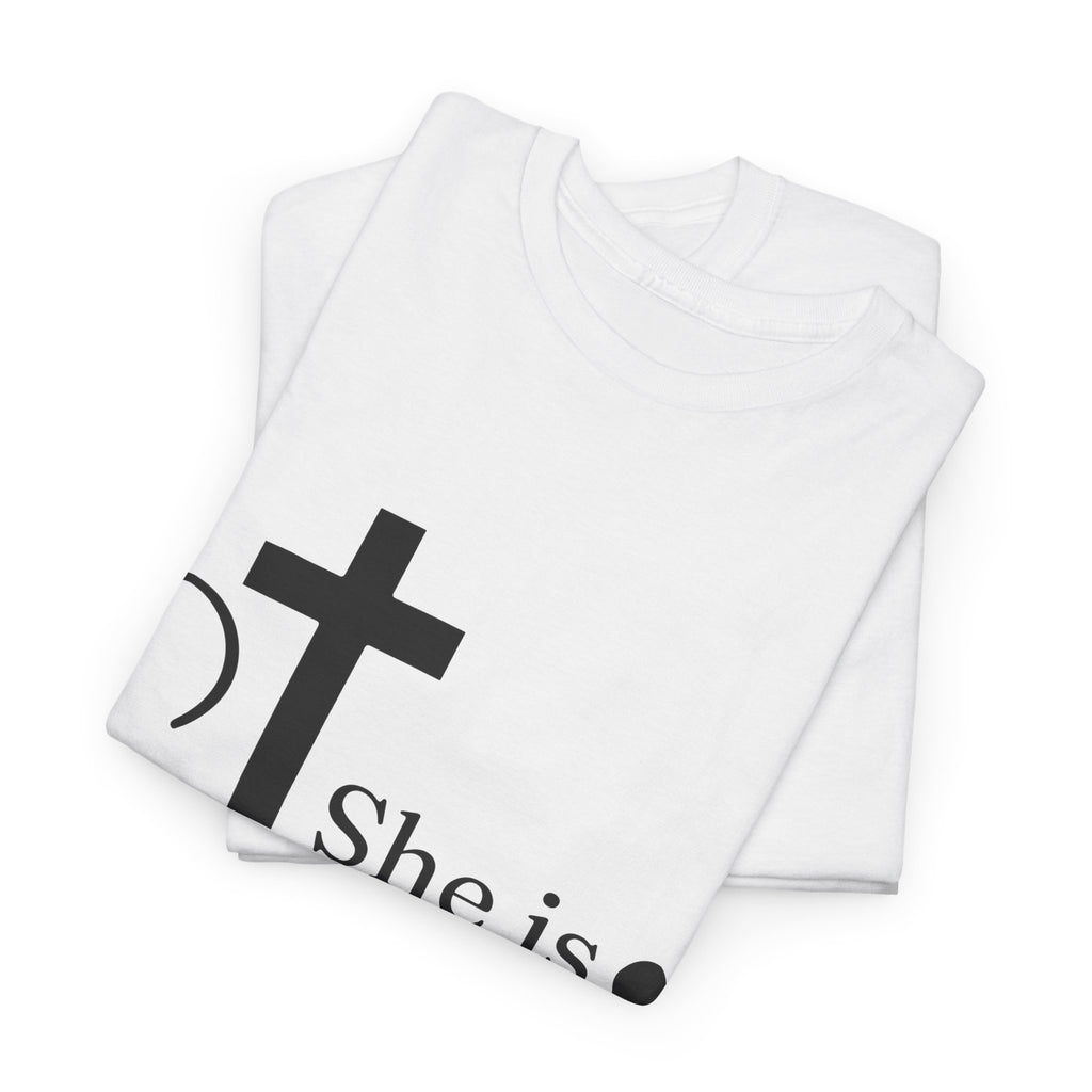 Proverbs 31:25 'She is Strong' T-Shirt – Christian Cross & Heart Unisex Cotton Tee