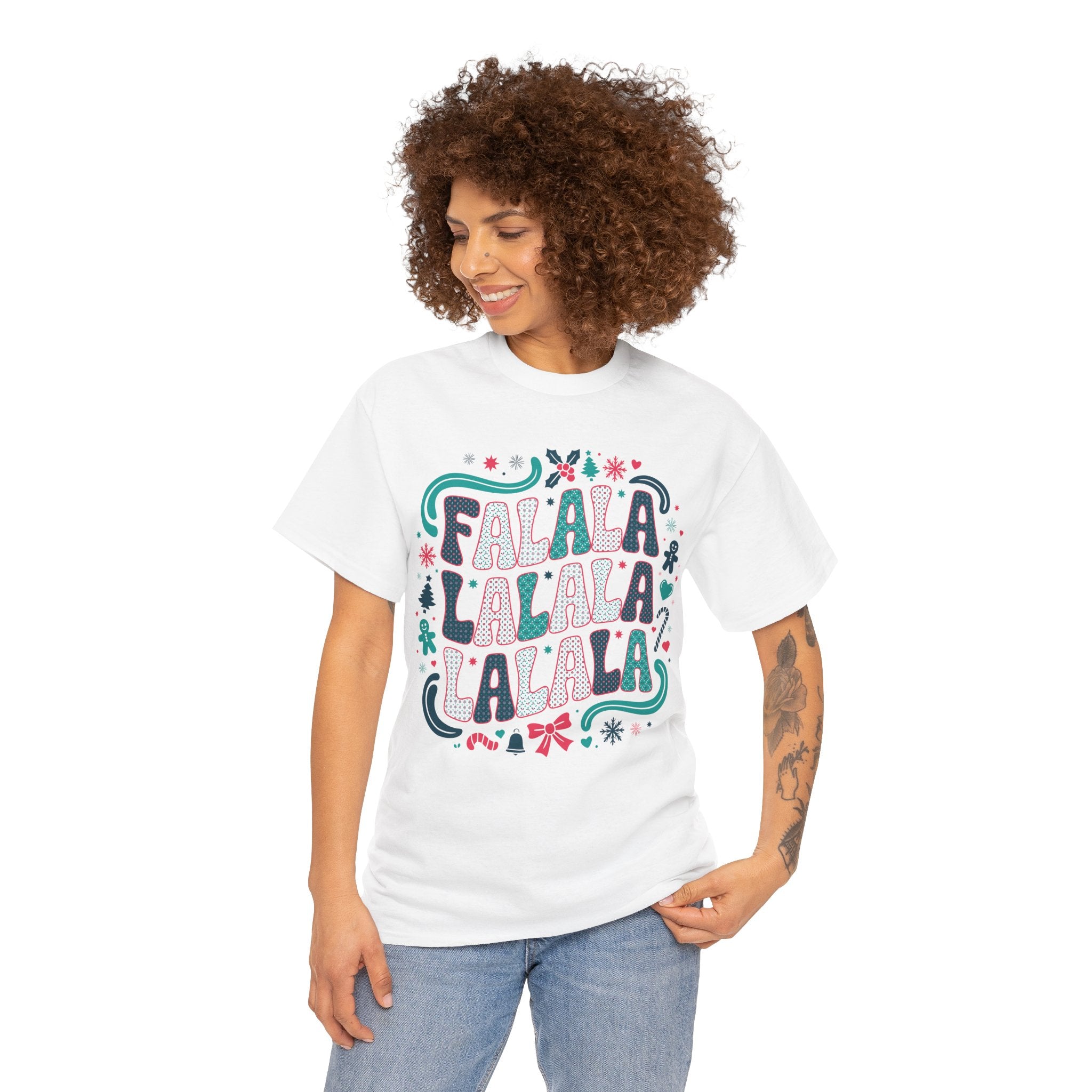 Fa La La La La Christmas T-Shirt — Festive Candy Cane & Gingerbread Holiday Unisex Cotton Tee