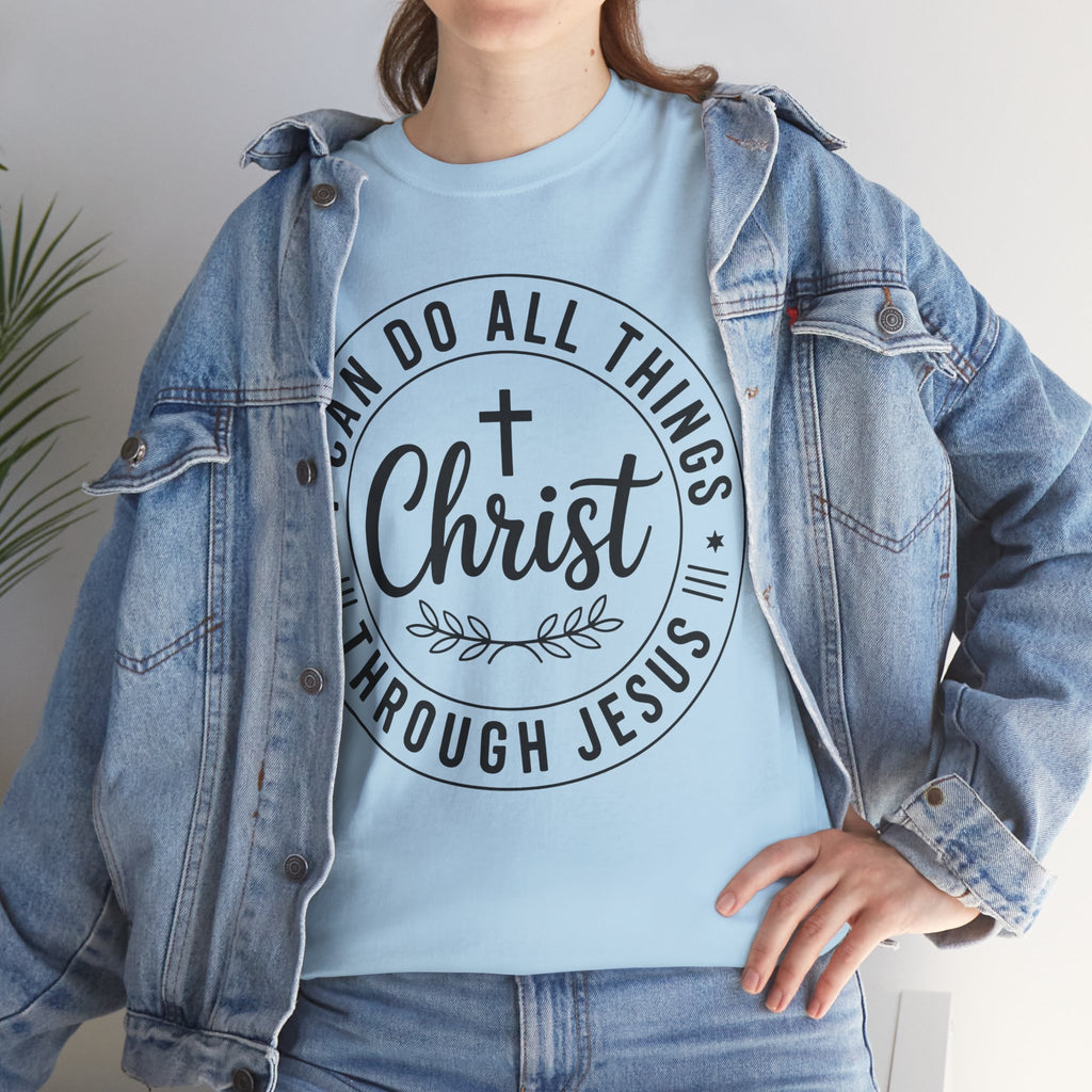 Christian Cross T‑Shirt — "I Can Do All Things Through Christ" Unisex Cotton tee