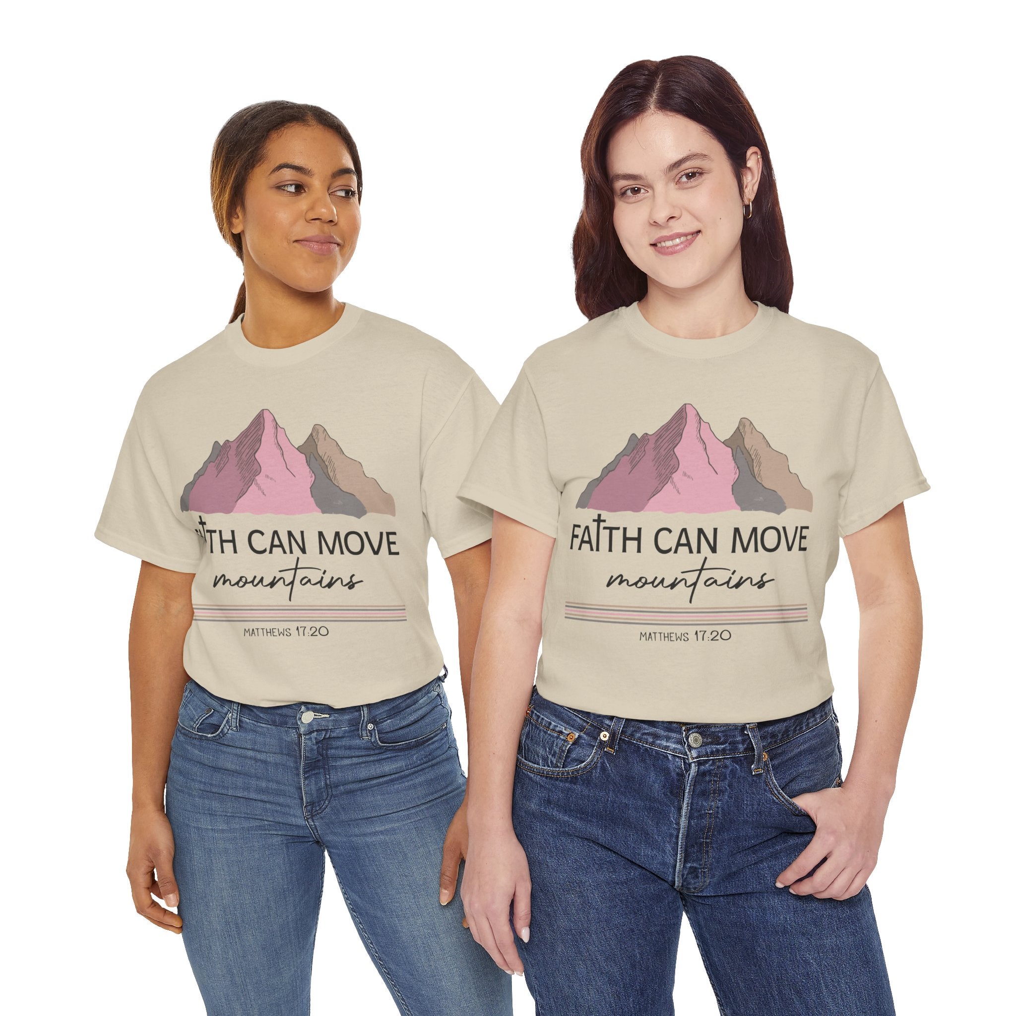 Faith Can Move Mountains Mountain Tee — Pastel Inspirational Christian Unisex Cotton T-Shirt