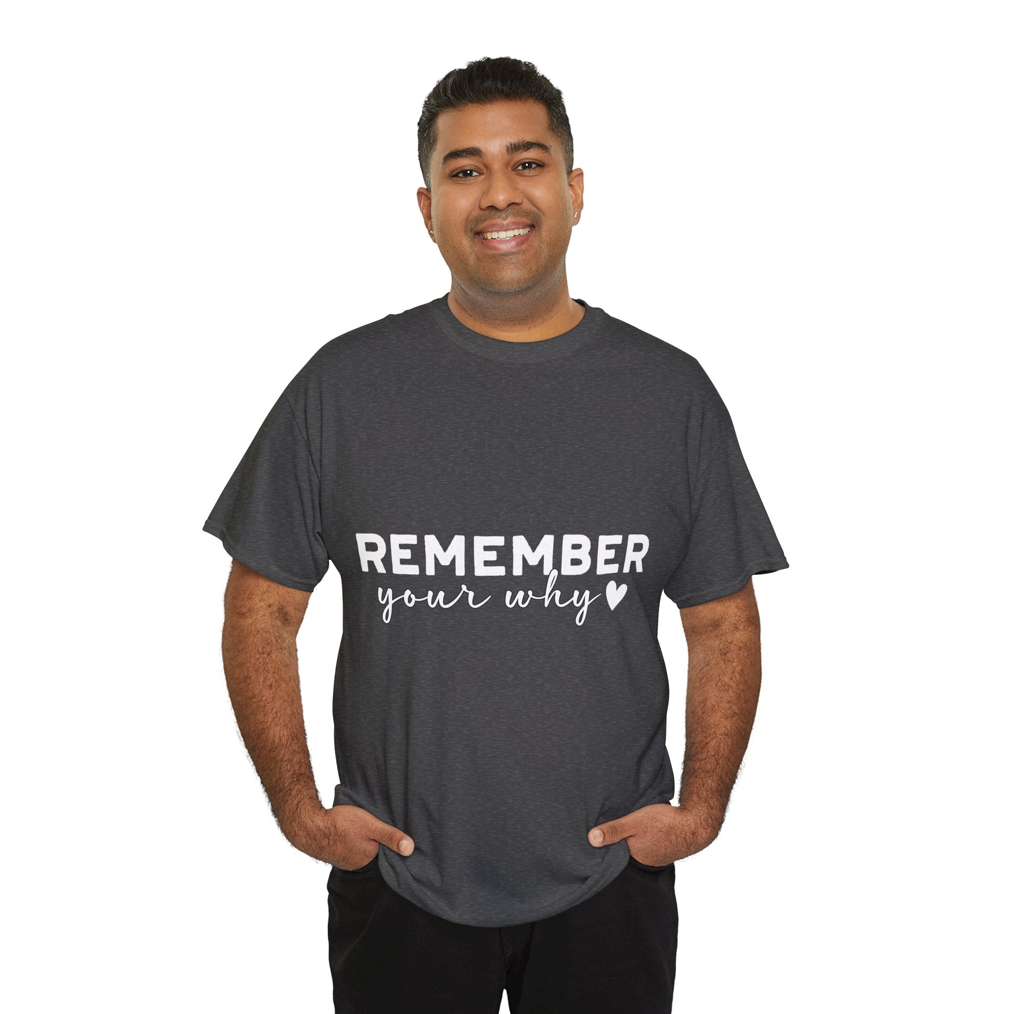 Remember Your Why Tee — Minimalist Heart Motivational Unisex Cotton Tshirt