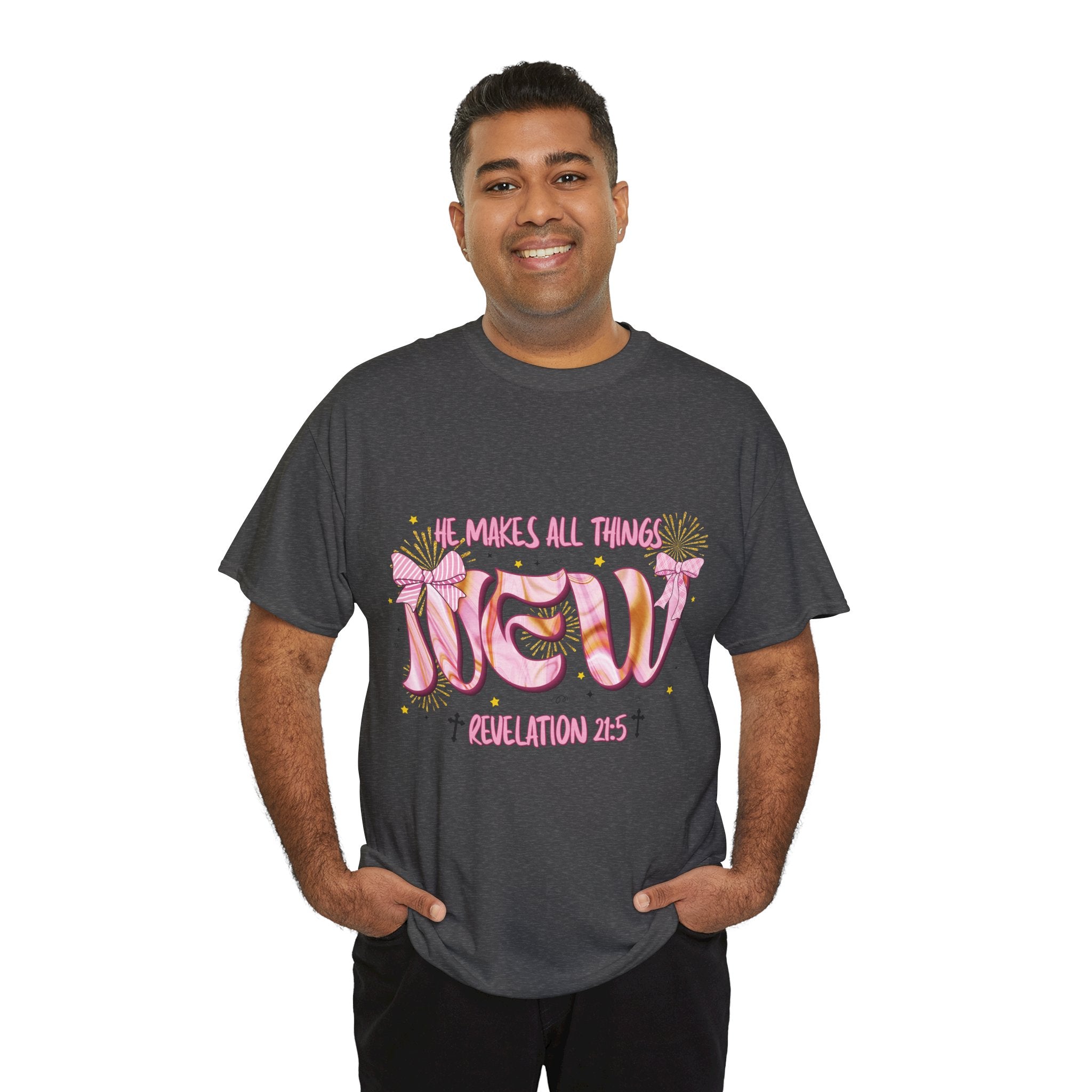Christian Marble Tee — “He Makes All Things New” (Revelation 21:5)... Unisex Cotton Tee