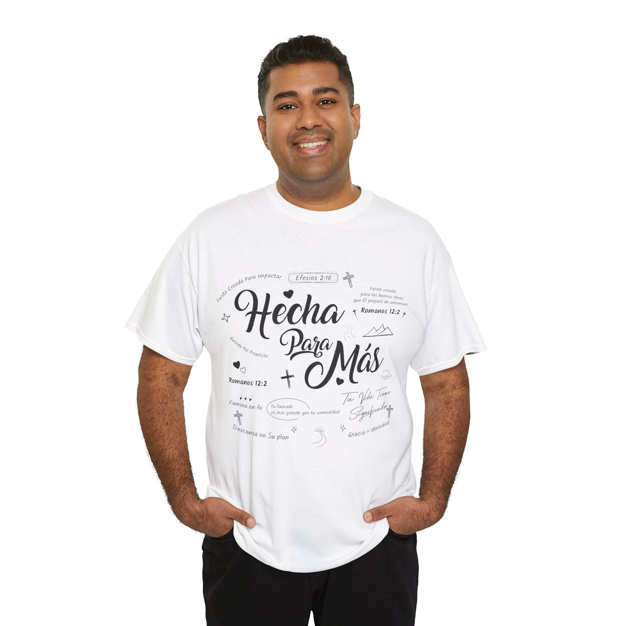 Hecha Para Más Christian T‑Shirt — Spanish Faith Typography Unisex Cotton Tee