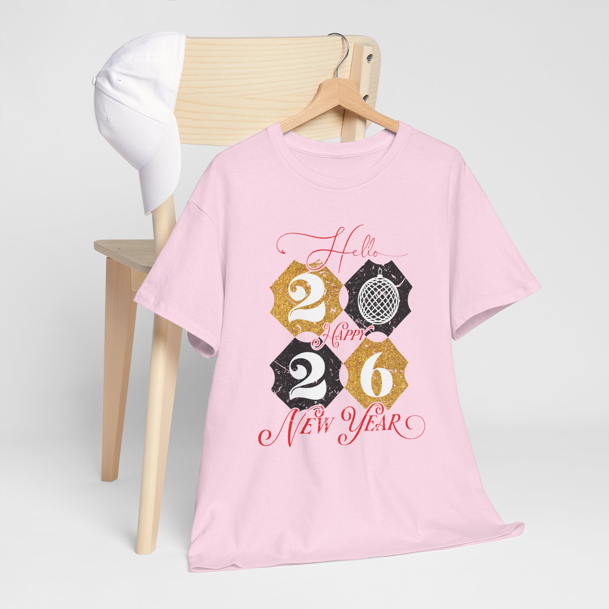 2026 Happy New Year Pink Varsity Tee — Fireworks Party Graphic.Unisex Cotton Tee