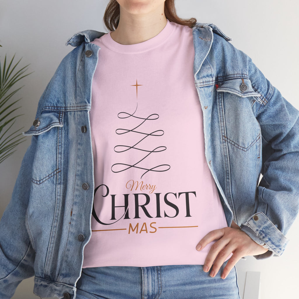 Merry Christmas Gold Cross Tree Unisex Cotton Tee