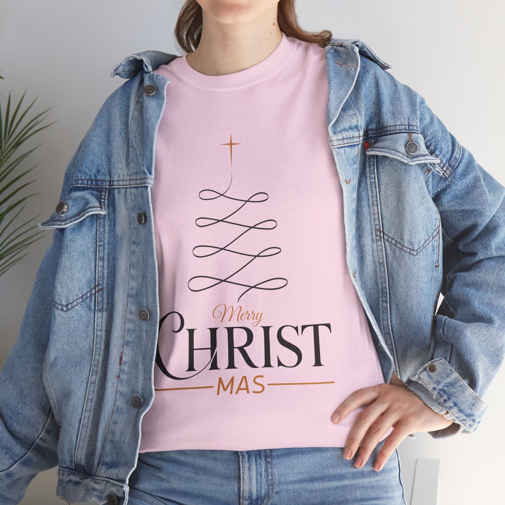 Merry Christmas Gold Cross Tree Unisex Cotton Tee