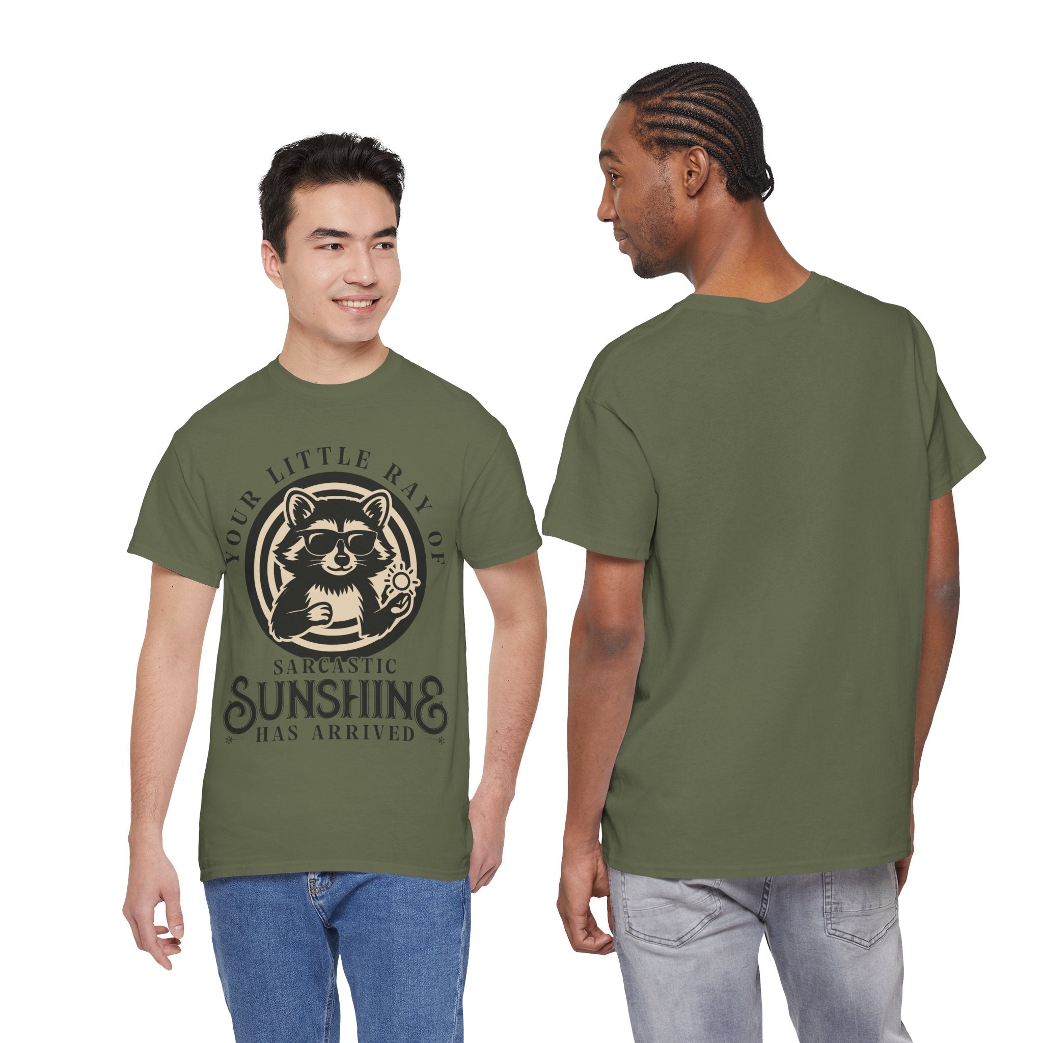 Cool Raccoon Sunglasses T-Shirt — Raccoon Holding Sun Graphic Unisex Cotton Tee