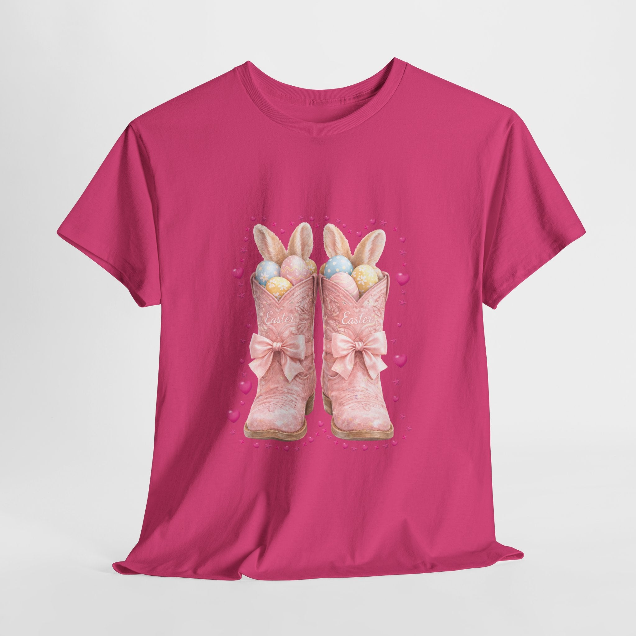 Easter Pink Western Boots Tee — Pastel Bunny Eggs & Bows Unisex Cotton Tee