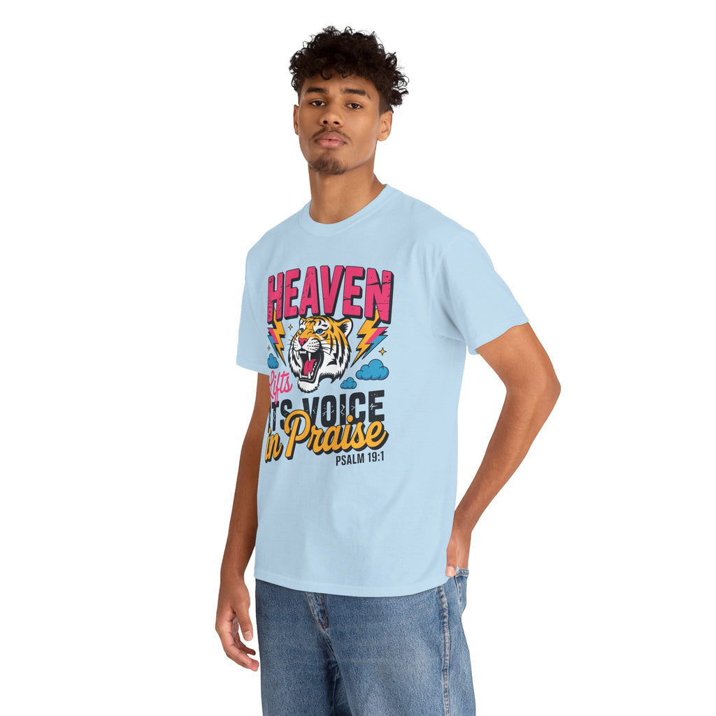 Psalm 19:1 Tiger Praise T-Shirt — Bold Christian Roaring Tiger Graphic.Unisex Cotton Tee