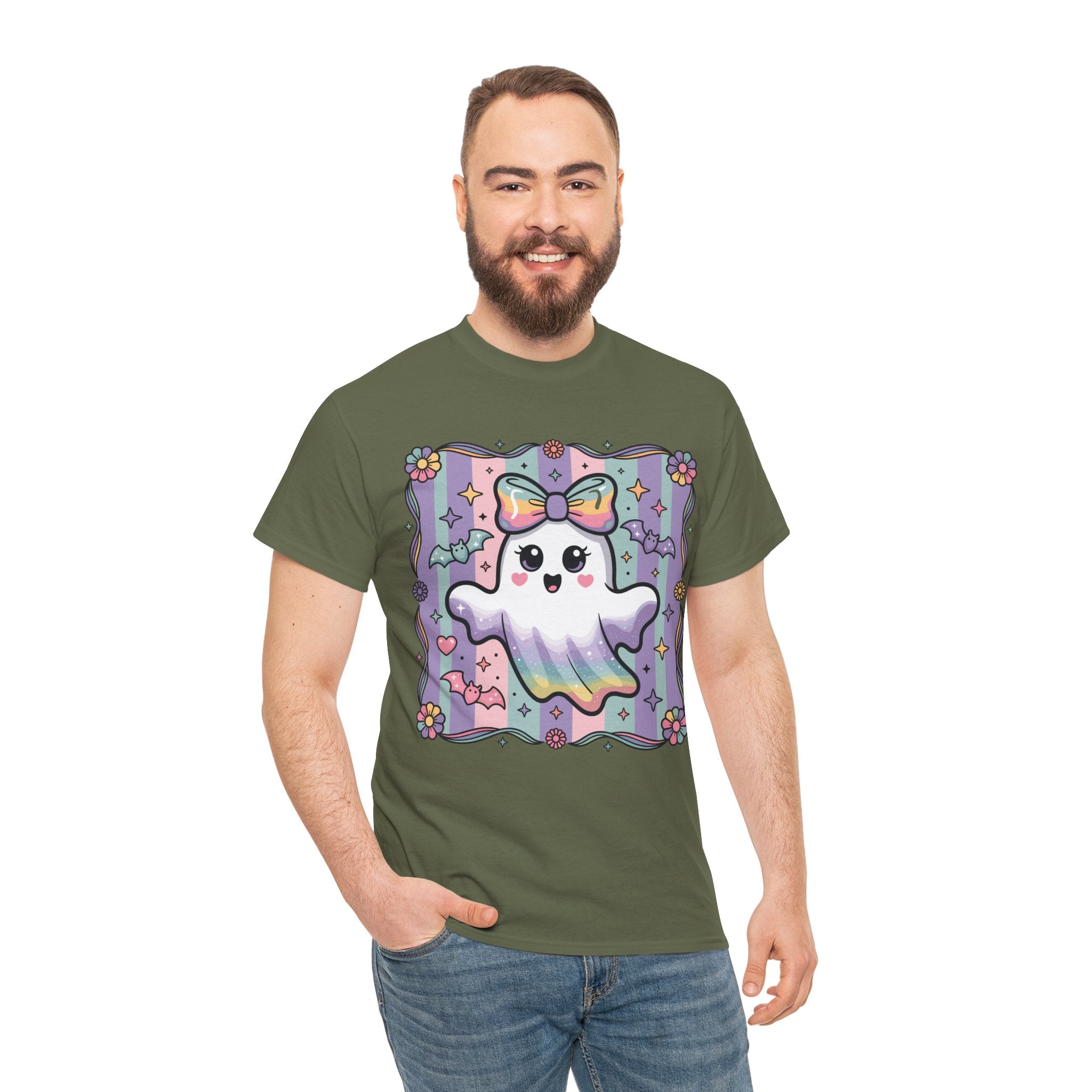 Pastel Ghost Rainbow Bow Unisex Cotton Tee