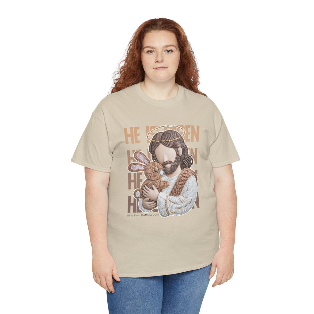 He Is Risen Matthew 28:6 Jesus With Lamb Unisex Cotton T-Shirt