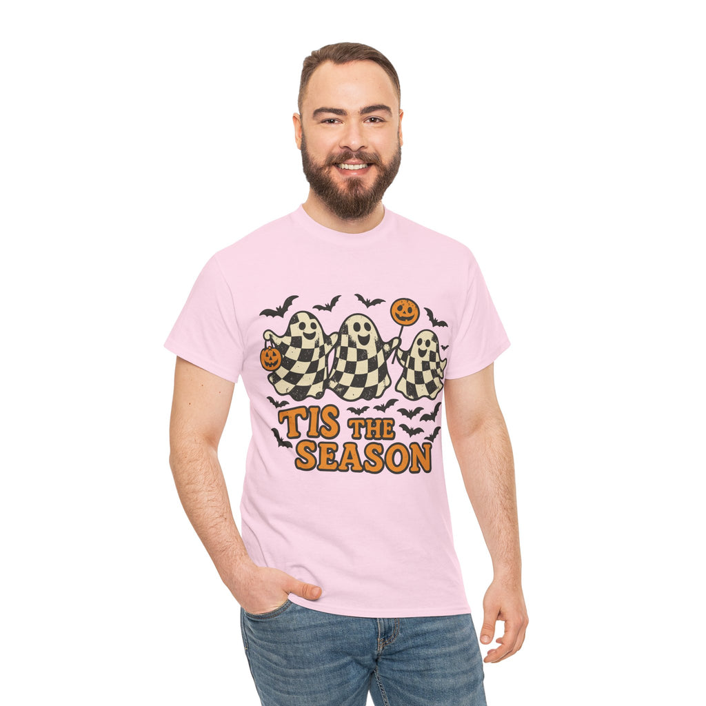 Halloween Ghosts Checker Pattern Unisex Cotton Tee