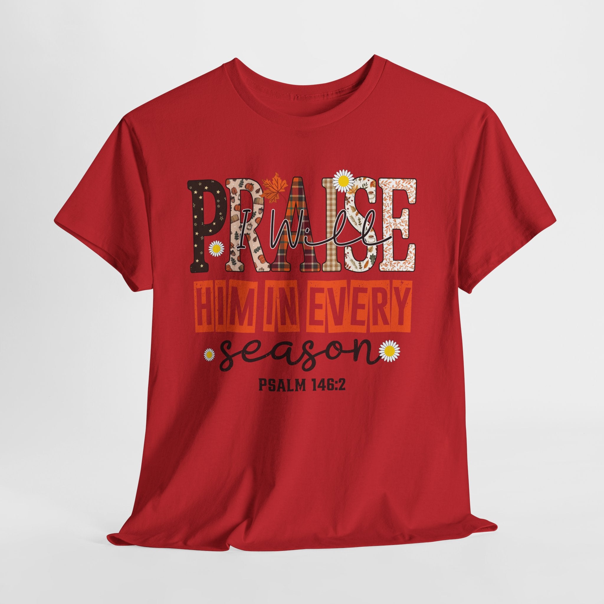 Praise Him In Every Tee — Fall Daisies & Leaf Floral Graphic Unisex Cotton T-Shirt