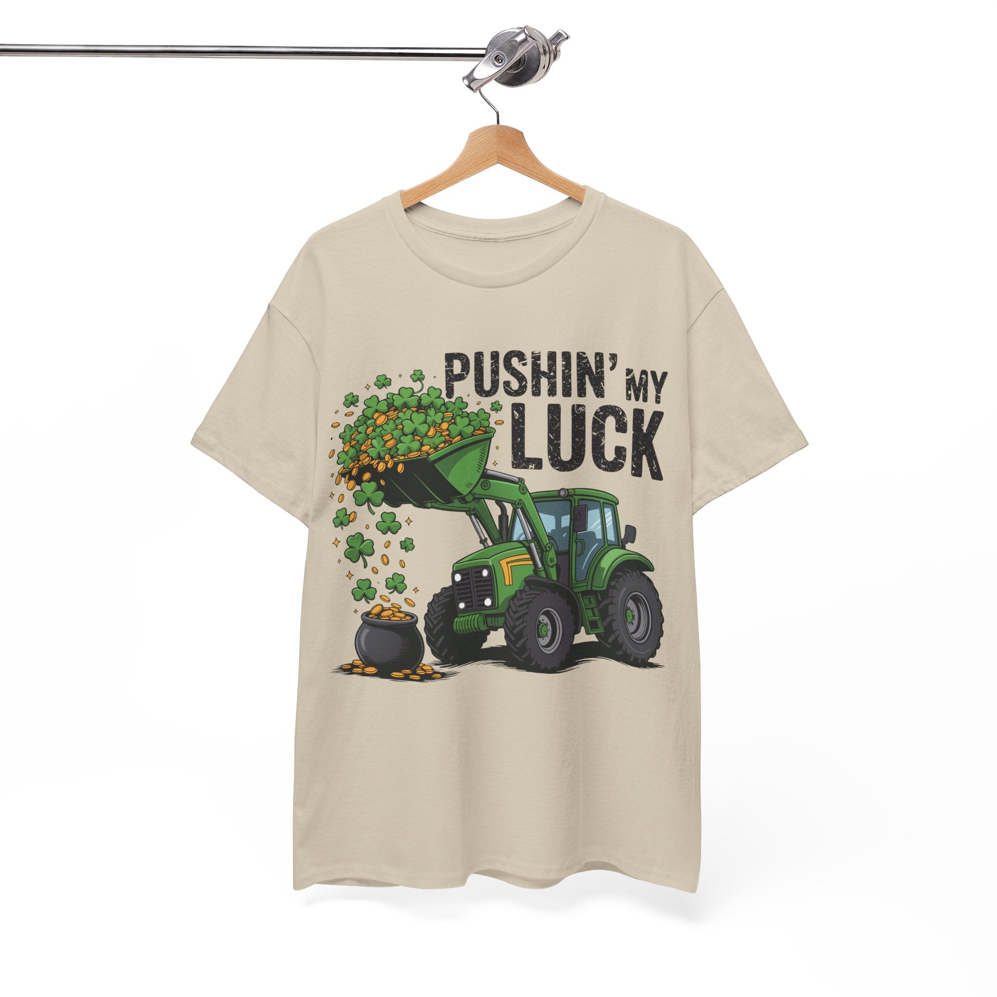 Pushin' My Luck Shamrock Tractor Tee — St. Patrick's Day Unisex Cotton T-Shirt