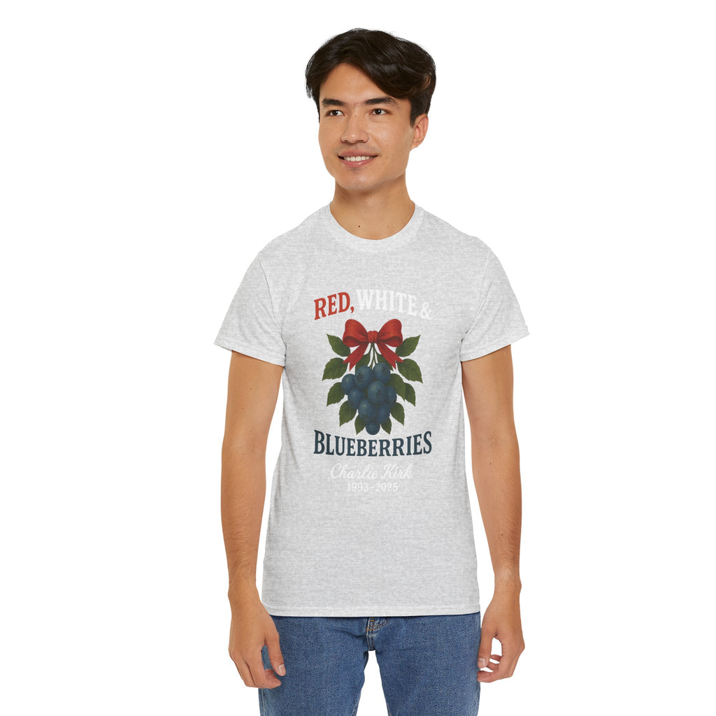 Red, White & Blueberries T-Shirt — Patriotic Blueberry Graphic Unisex Cotton Tee