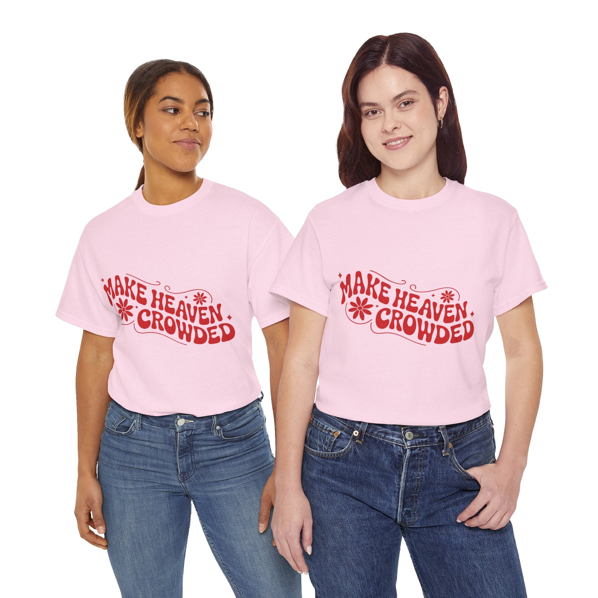 Make Heaven Crowded Retro Floral Christian Unisex Cotton T-Shirt