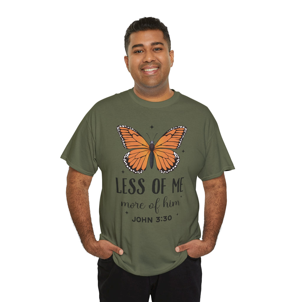 Monarch Butterfly Tee — "Less of Me, More of Him" Christian Unisex cotton T‑Shirt