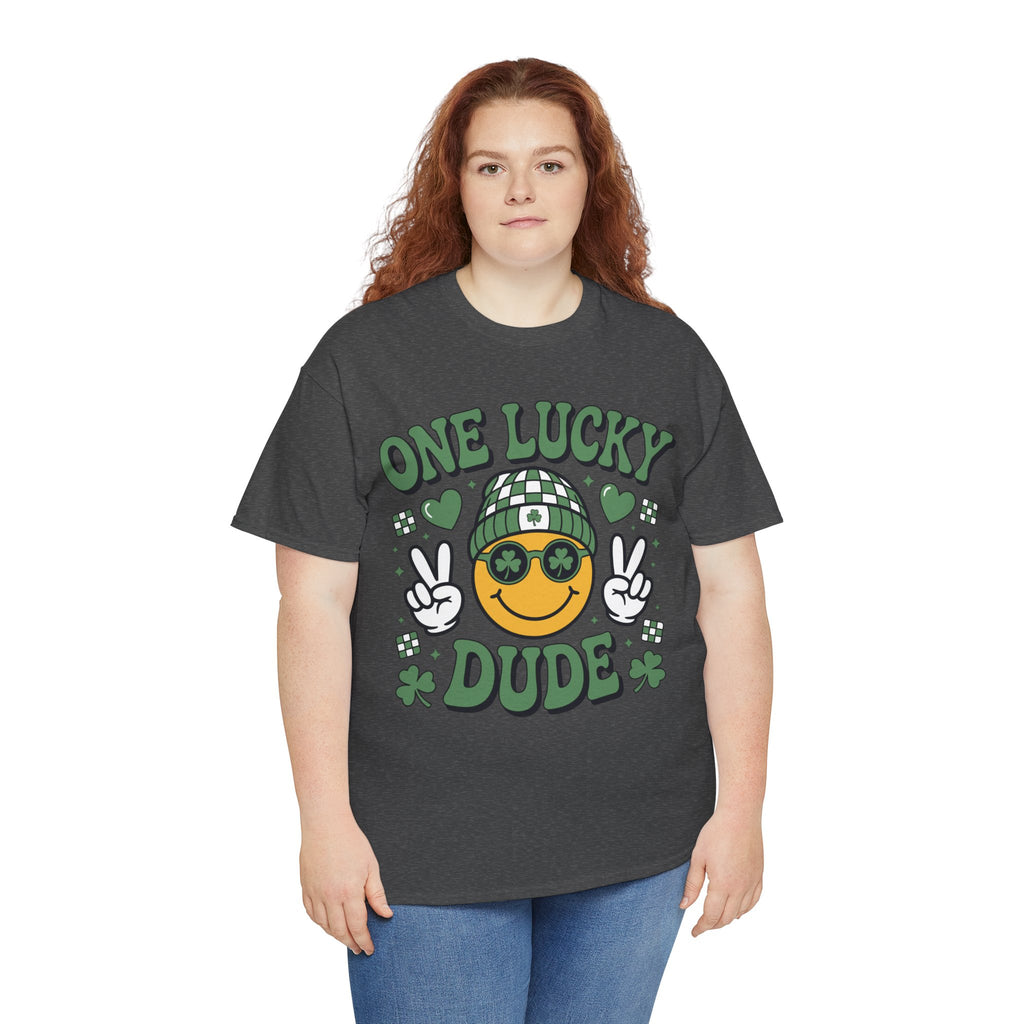 One Lucky Dude Shamrock Tee — St. Patrick's Day Smiley Unisex Cotton Tshirt