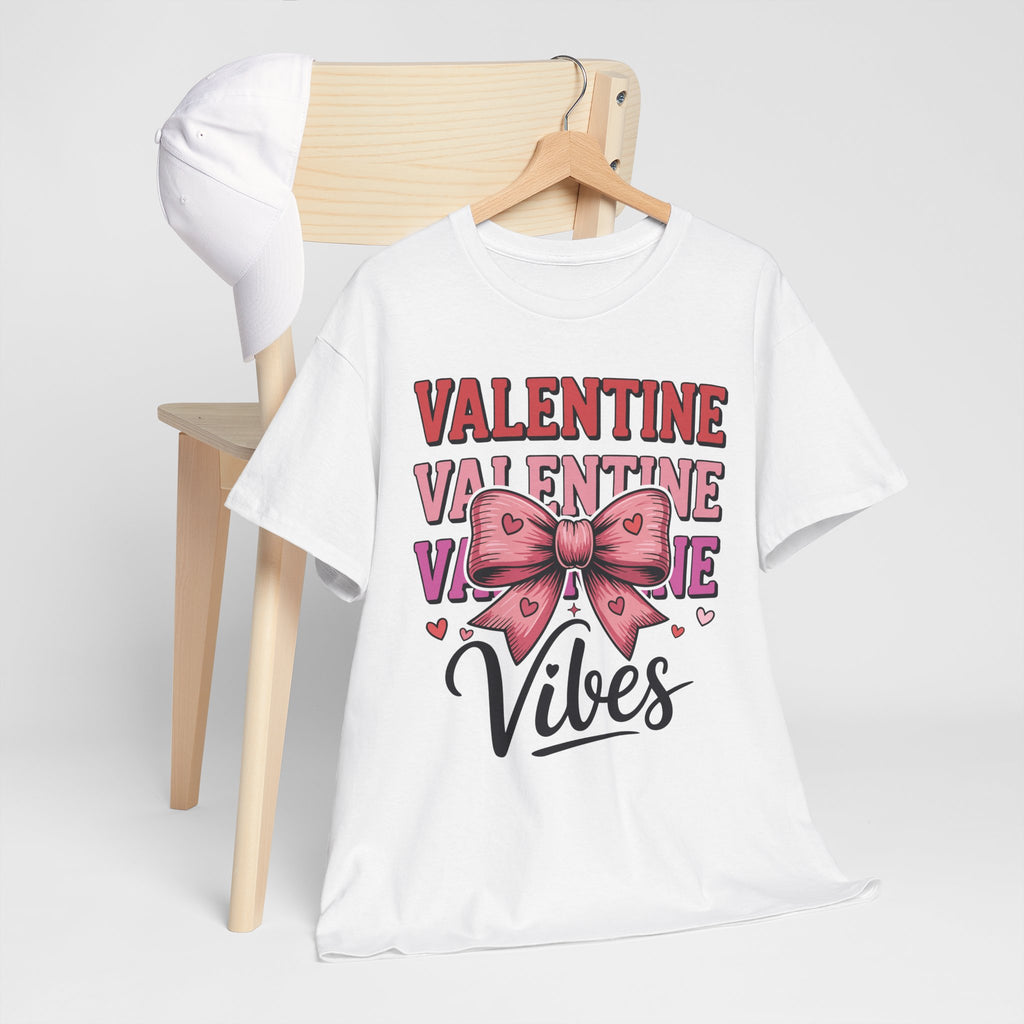 Valentine Vibes T-Shirt — Pink Bow Heart Graphic Unisex Cotton Tee