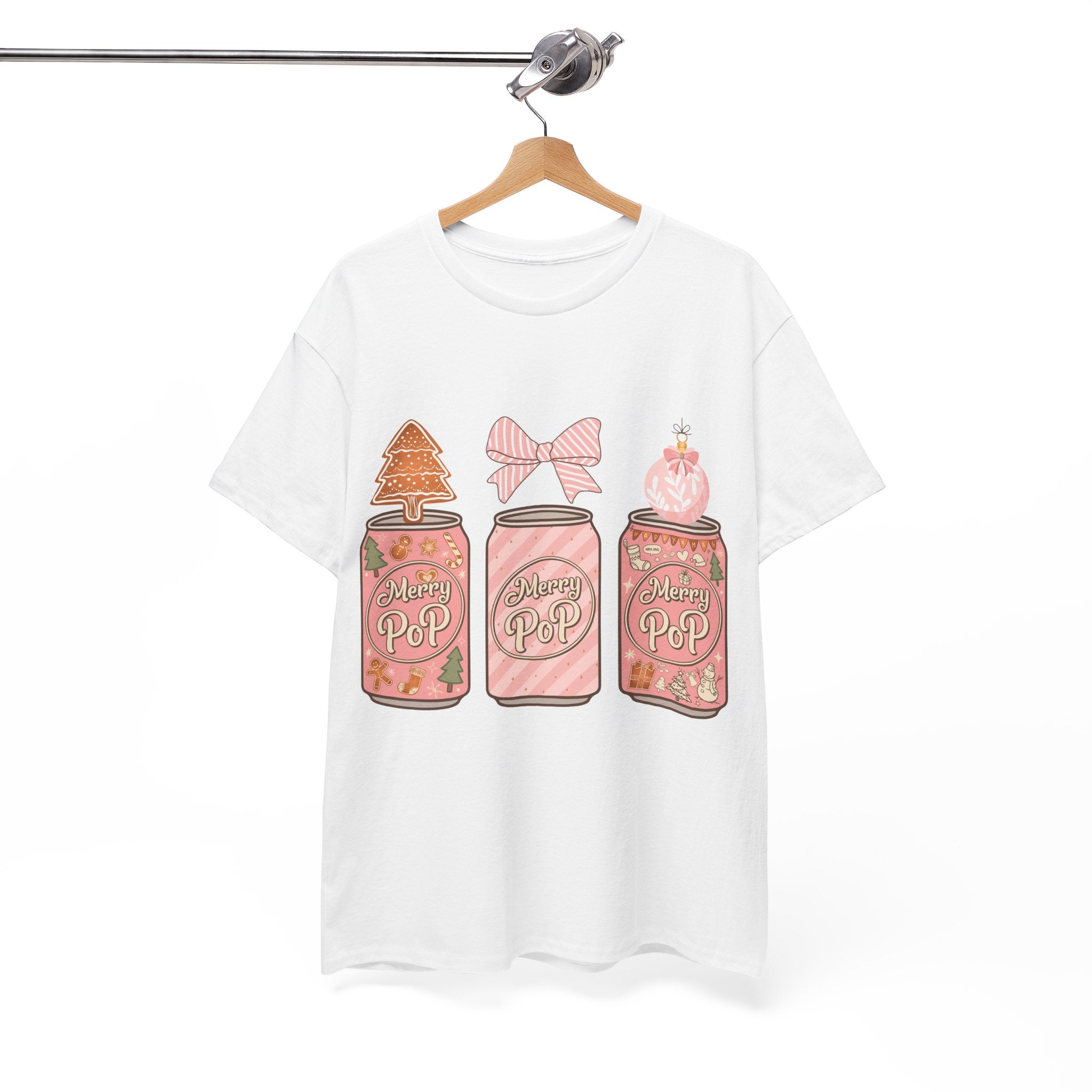 Merry Pop Christmas Soda Can Tee — Pastel Holiday Graphic Unisex Cotton T-Shirt