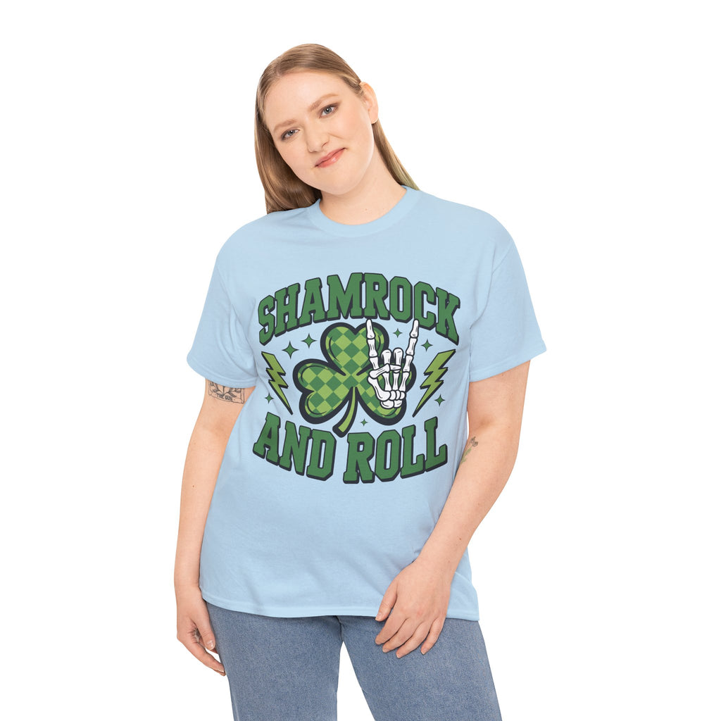 Shamrock and Roll Tee — Skeleton Hand & Lightning St. Patrick’s Rock Unisex Cotton Shirt