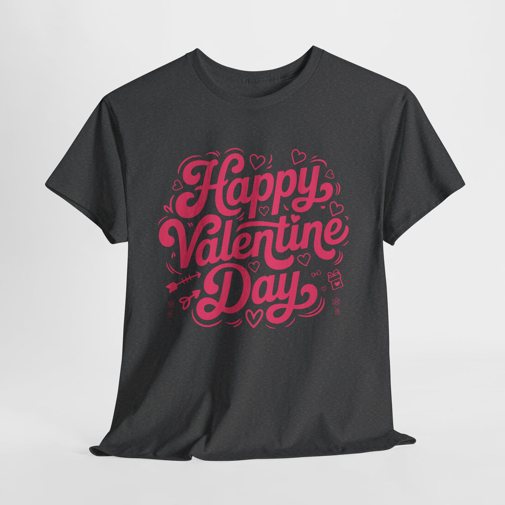 Happy Valentine Day Tee — Pink Heart & Love Icons Valentine's Unisex Cotton Shirt