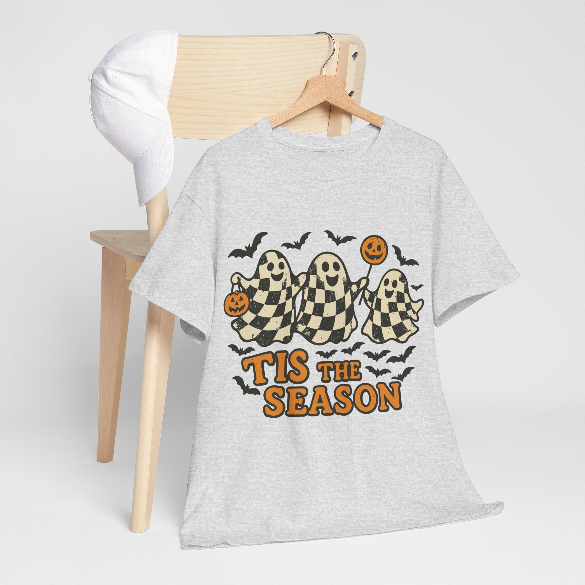Halloween Ghosts Checker Pattern Unisex Cotton Tee