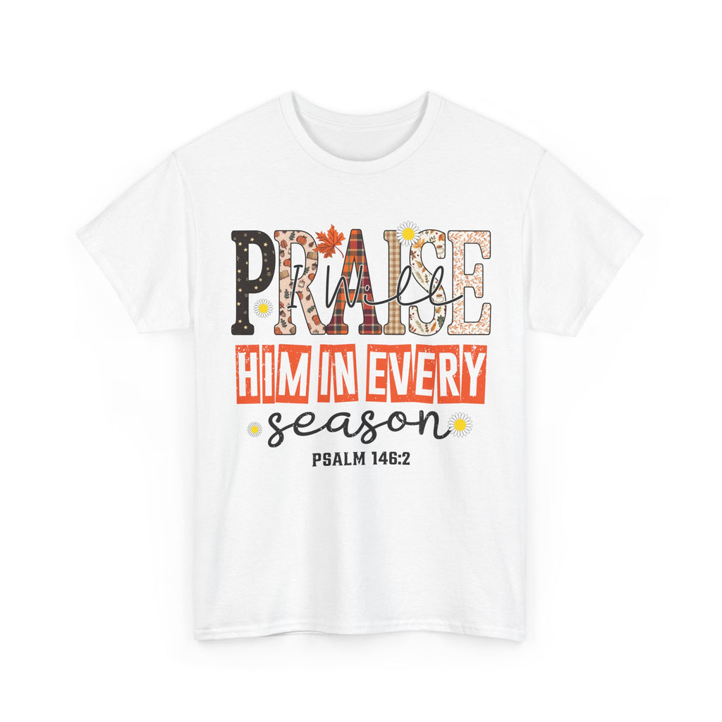 Praise Him In Every Tee — Fall Daisies & Leaf Floral Graphic Unisex Cotton T-Shirt