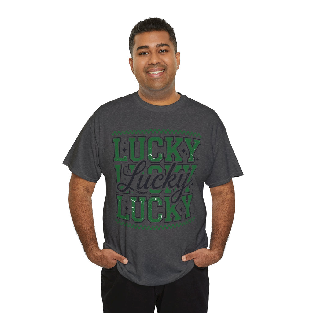 Lucky Varsity Tee — Layered Green ‘Lucky’ Graphic Unisex Cotton Tee