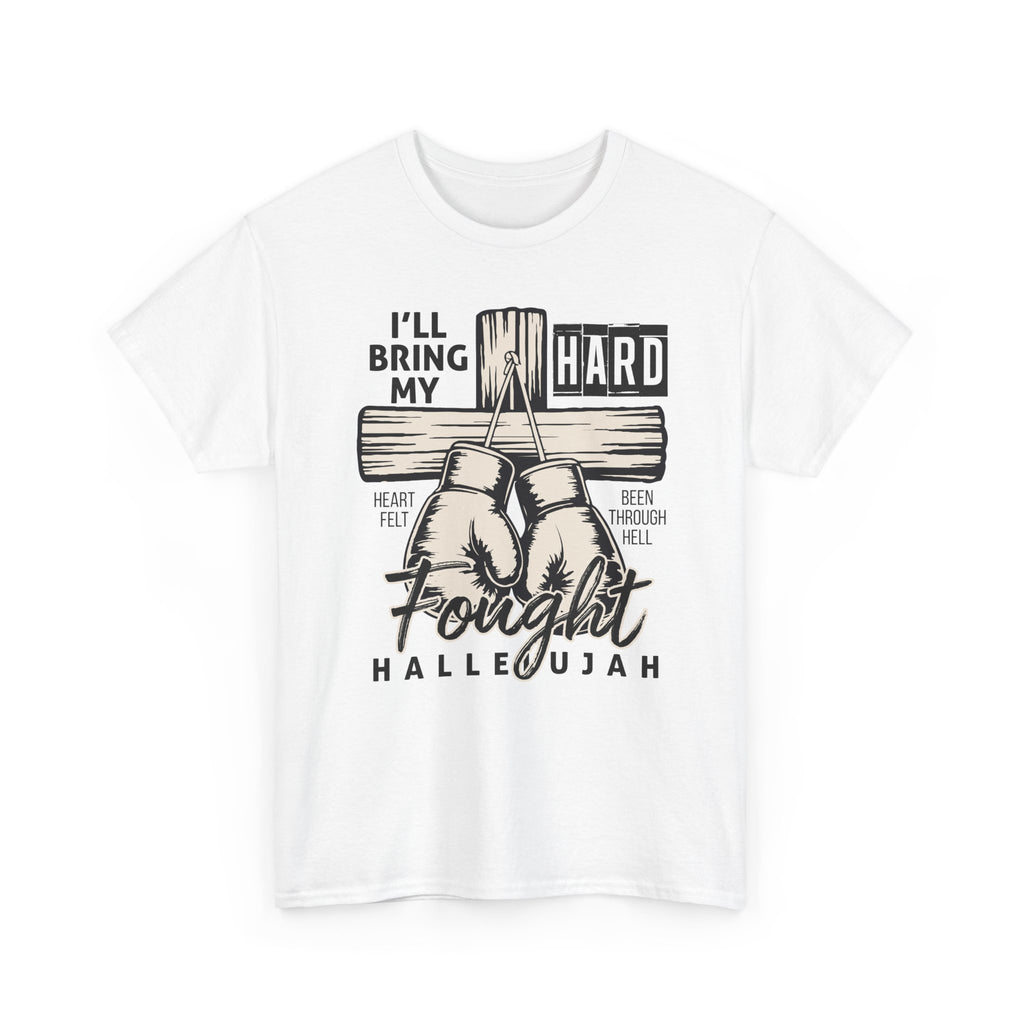 Christian Boxing Gloves Cross Tee — "I’ll Bring My Hard-Fought Heart."Unisex Cotton Tee