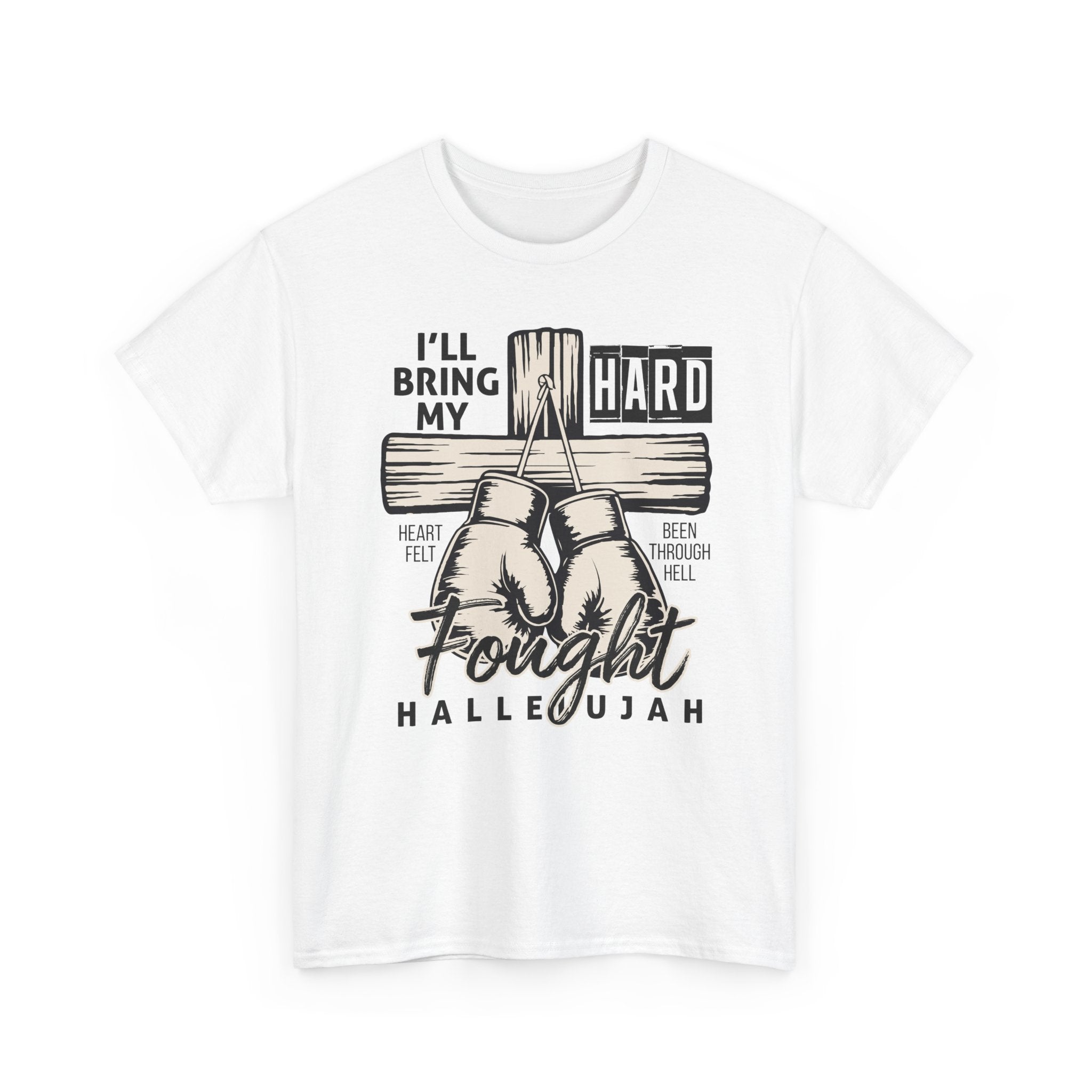 Christian Boxing Gloves Cross Tee — "I’ll Bring My Hard-Fought Heart."Unisex Cotton Tee