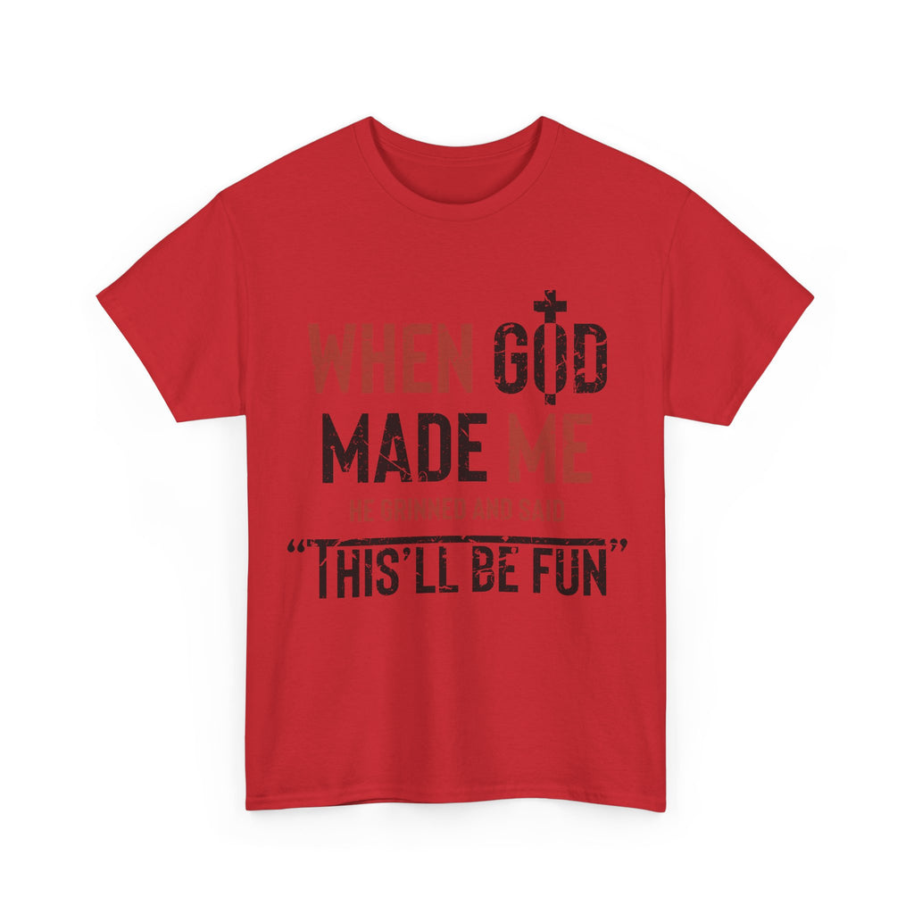 Humorous Grunge Quote Tee — "When He Saw Me, He Grinned and Said"Unisec Cotton Tee