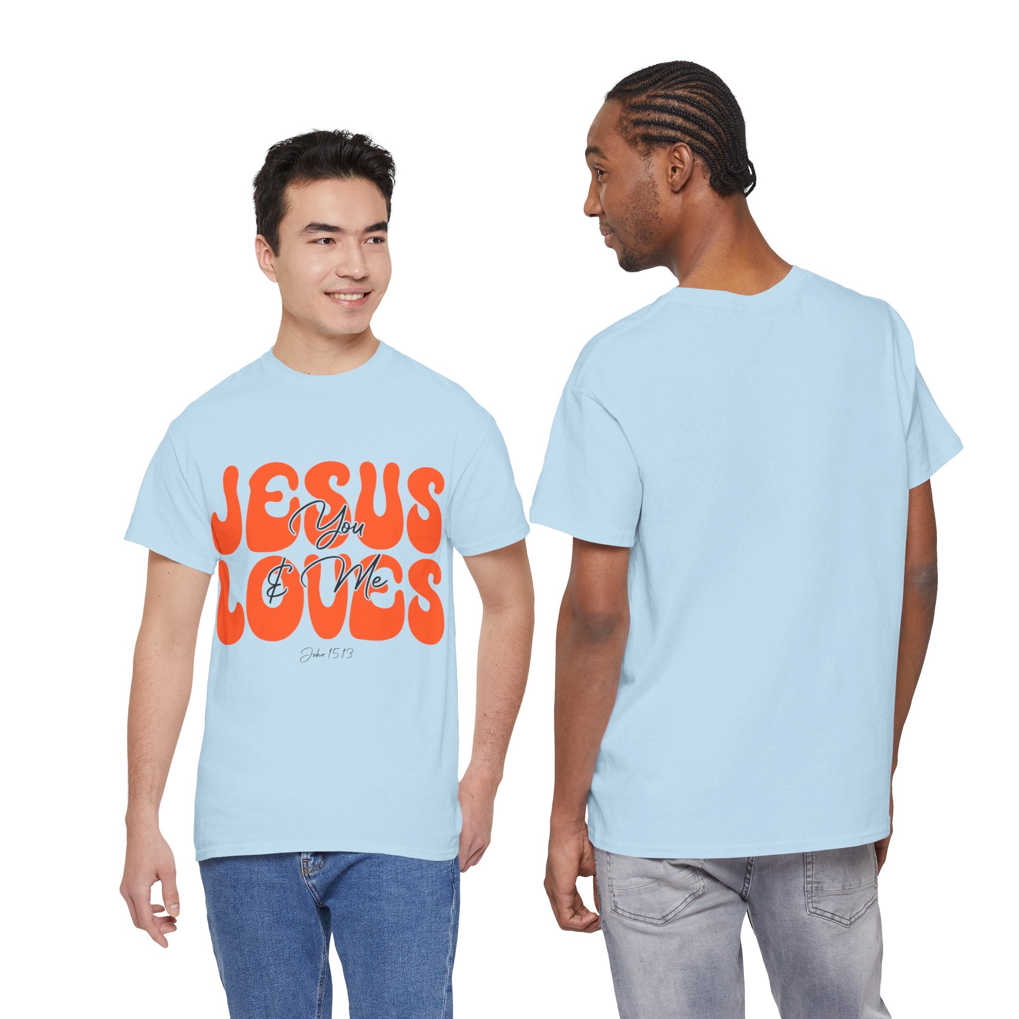 Jesus Loves You & Me Retro Tee — Playful Orange Bubbly Christian Unisex Cotton T-Shirt