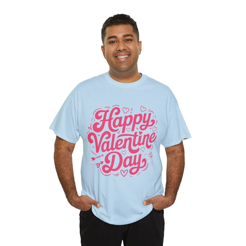 Happy Valentine Day Tee — Pink Heart & Love Icons Valentine's Unisex Cotton Shirt