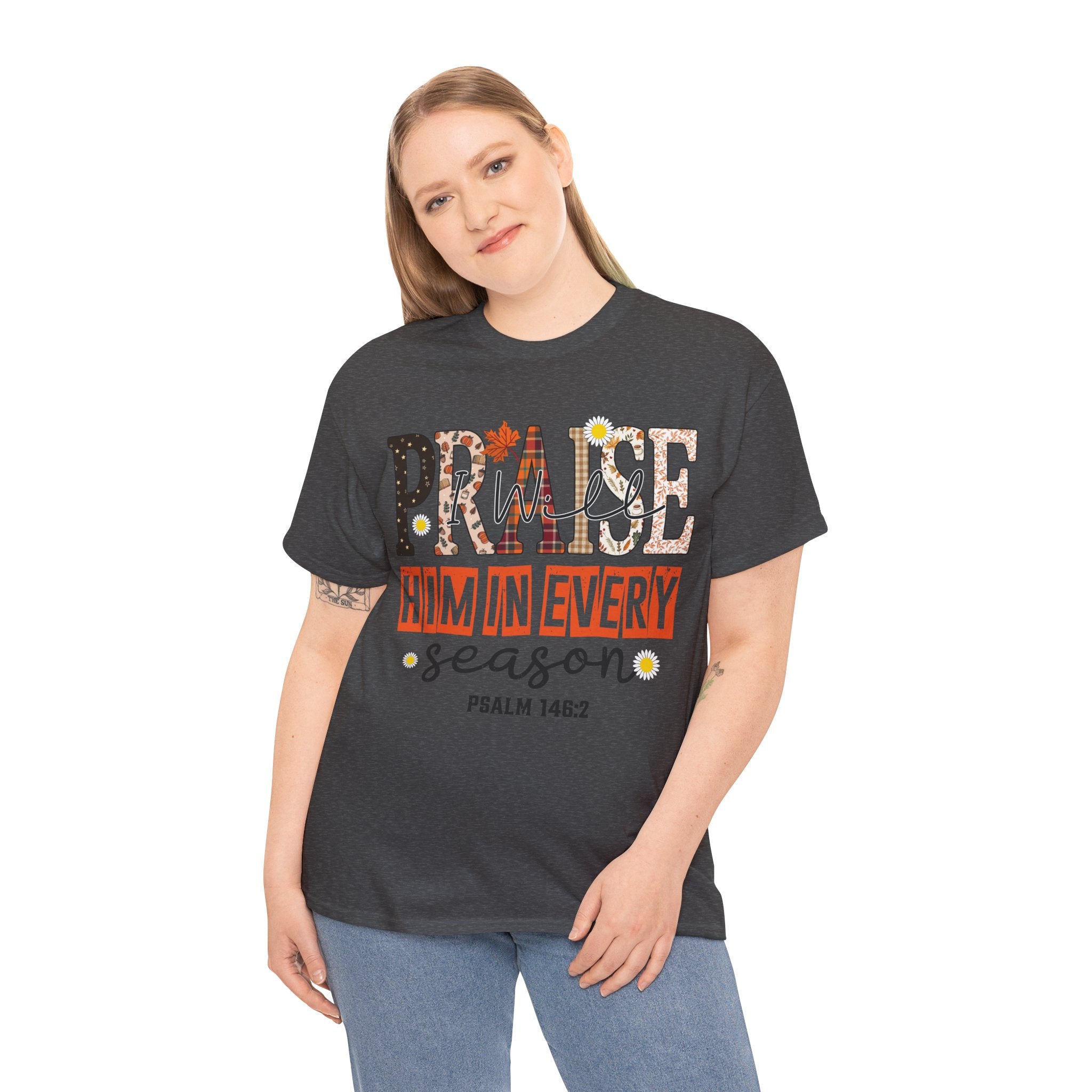 Praise Him In Every Tee — Fall Daisies & Leaf Floral Graphic Unisex Cotton T-Shirt