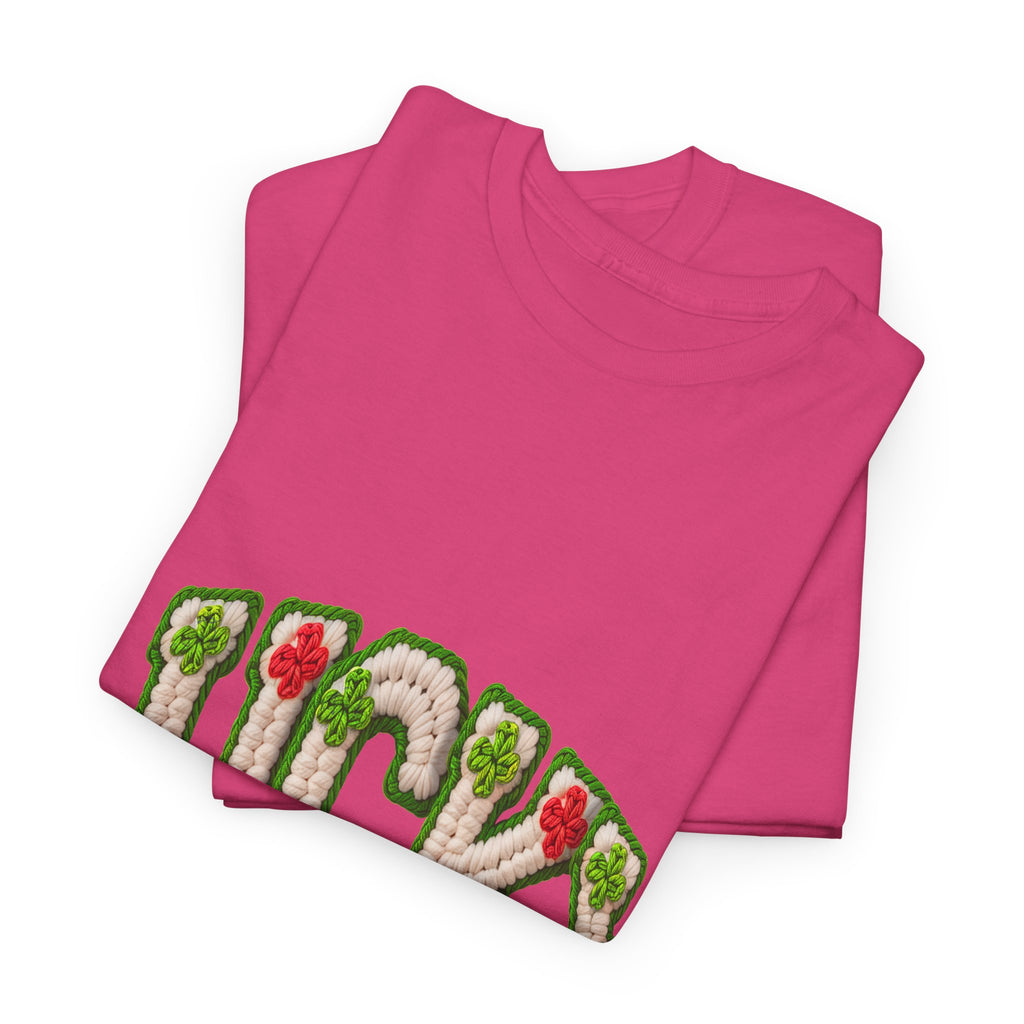 Lucky Crochet Clover T-Shirt — Faux-Yarn Embroidered St. Patrick’s Unisex Cotton Tee