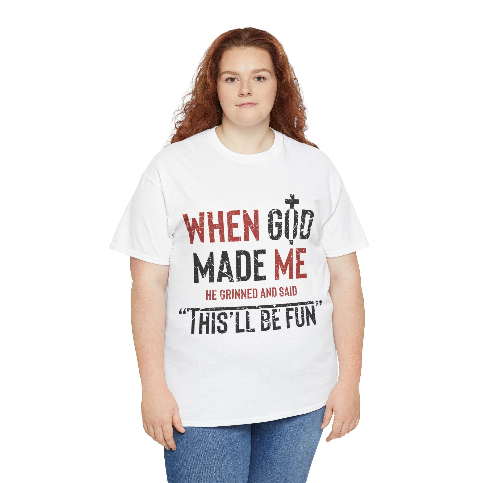 Humorous Grunge Quote Tee — "When He Saw Me, He Grinned and Said"Unisec Cotton Tee