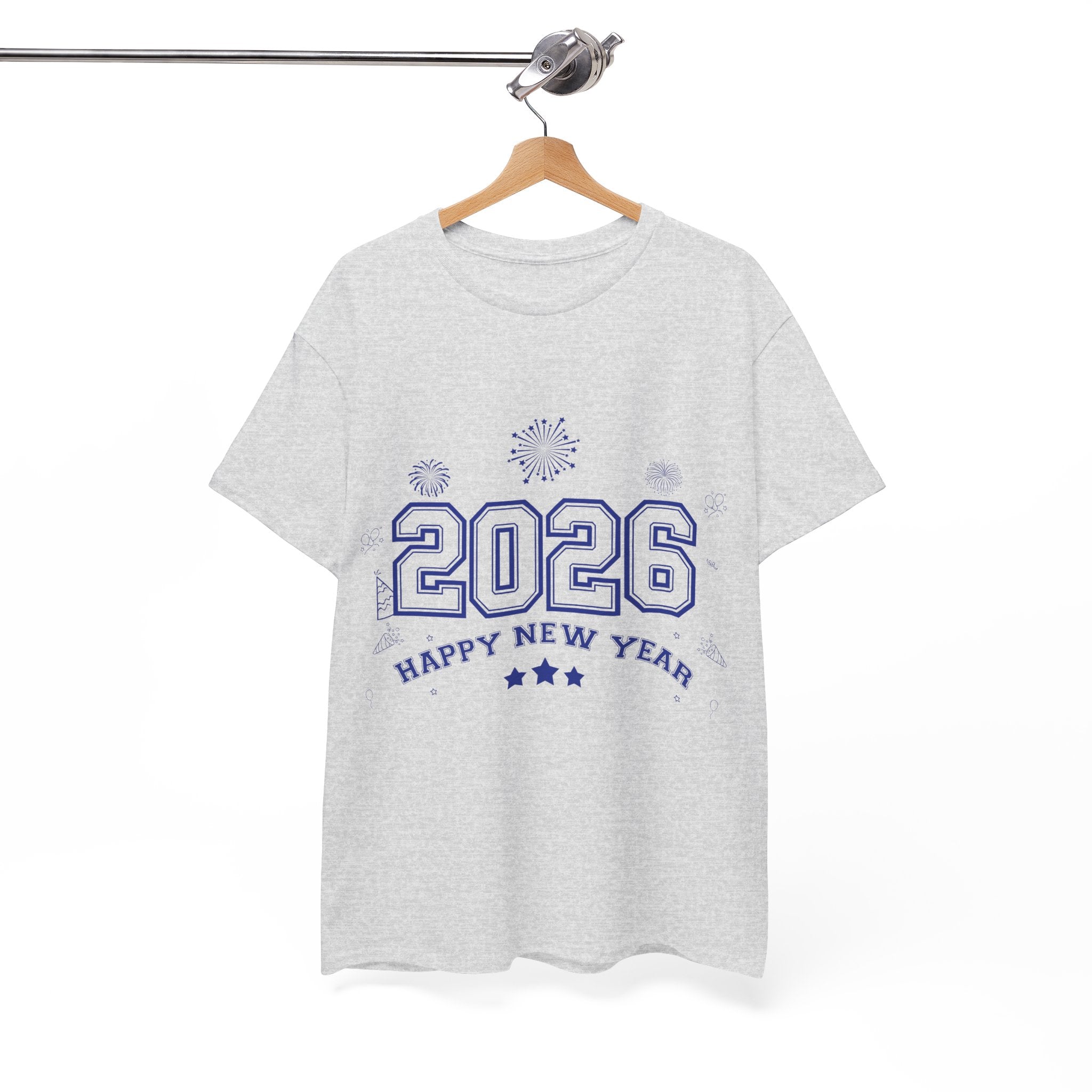 Happy New Year 2026 Varsity Tee — Fireworks & Confetti Celebration Unisex Cotton Tee