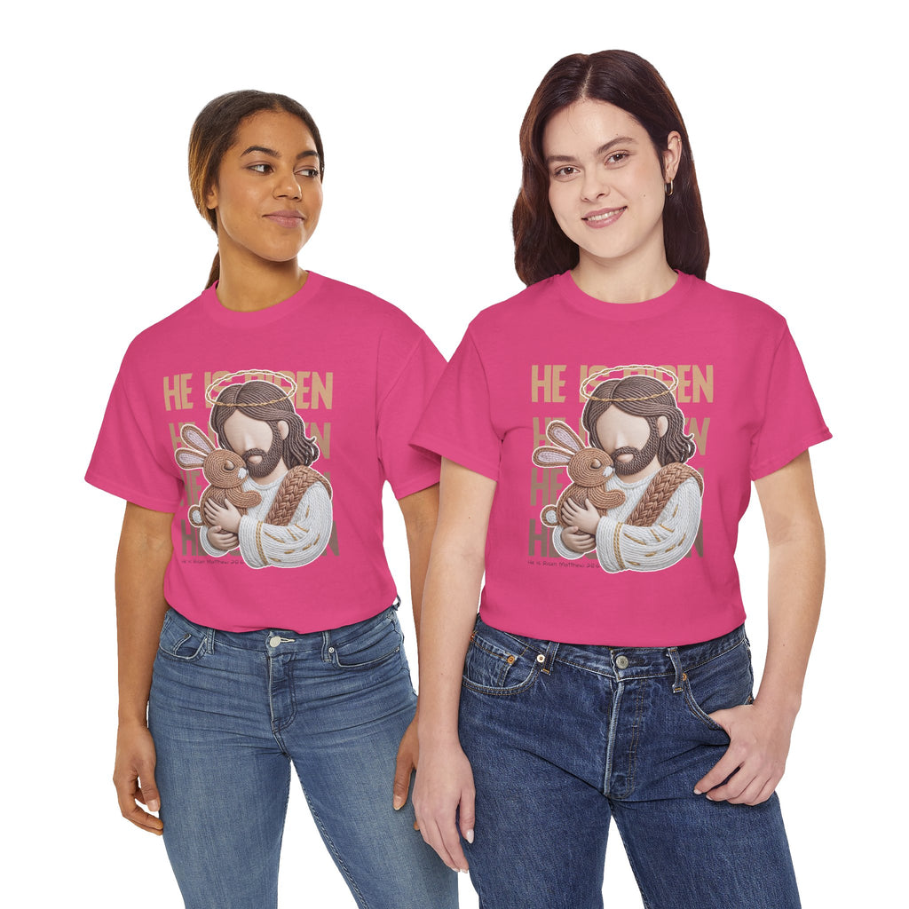 He Is Risen Matthew 28:6 Jesus With Lamb Unisex Cotton T-Shirt