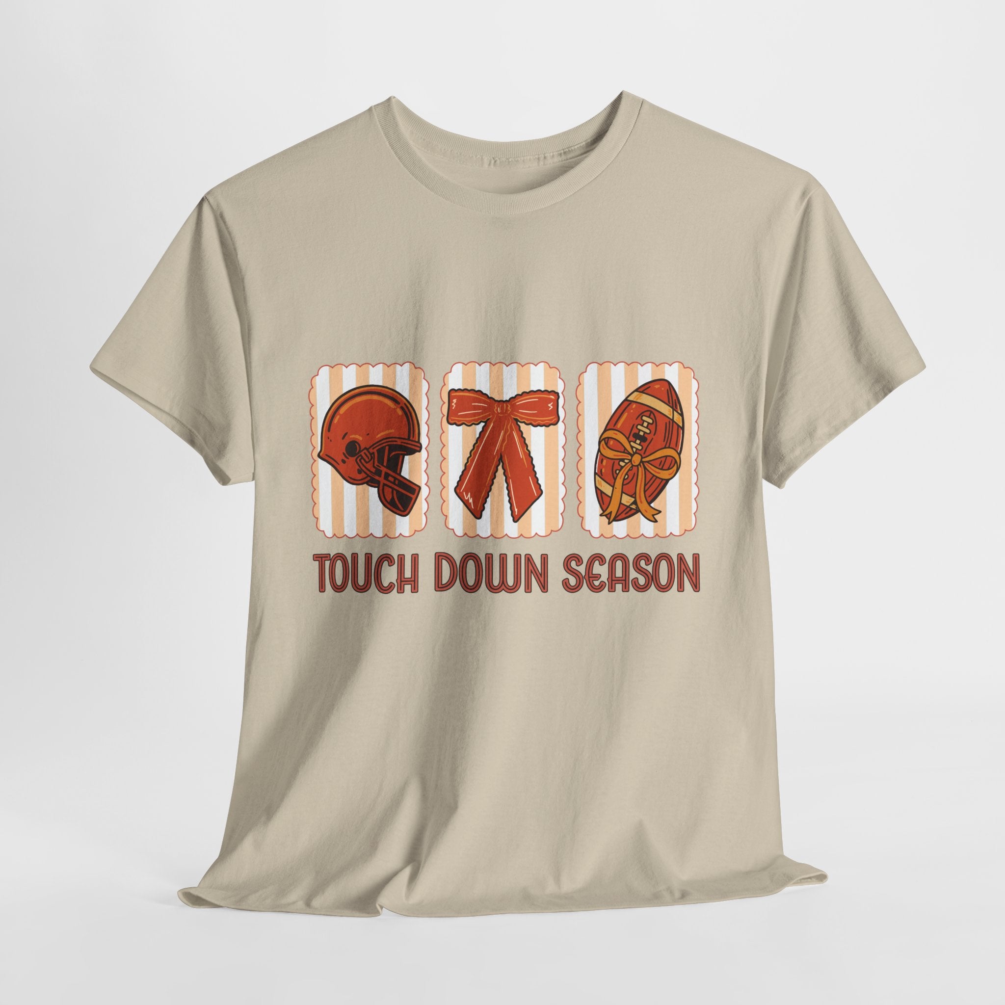 Touch Down Season Football Tee — Striped Fall Helmet & Bow Design Unisex Cotton Tee