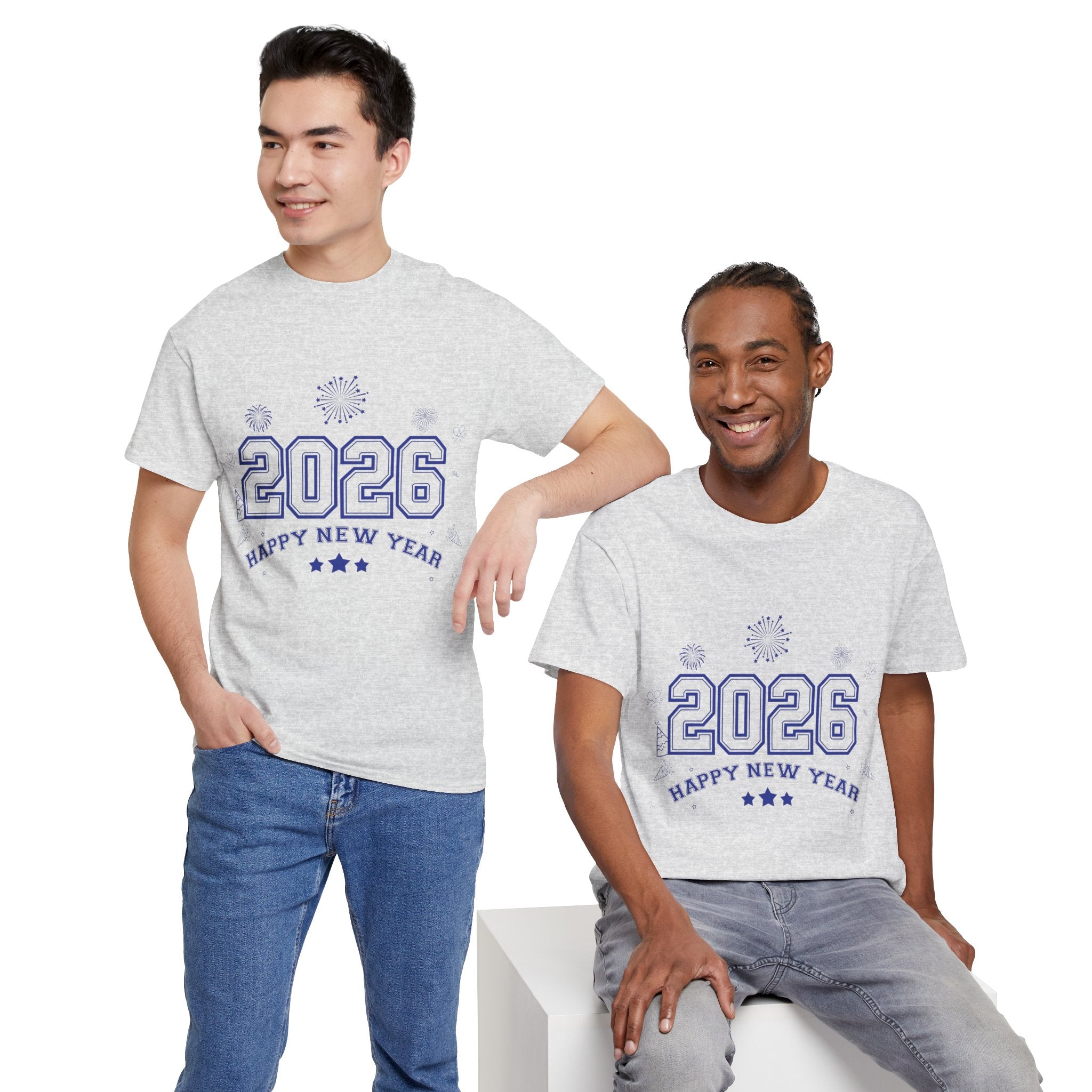 Happy New Year 2026 Varsity Tee — Fireworks & Confetti Celebration Unisex Cotton Tee
