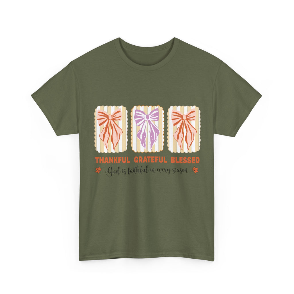 Thankful Grateful Blessed Fall Tee — God Is Faithful Pastel Bows..Unisex Cotton Tee
