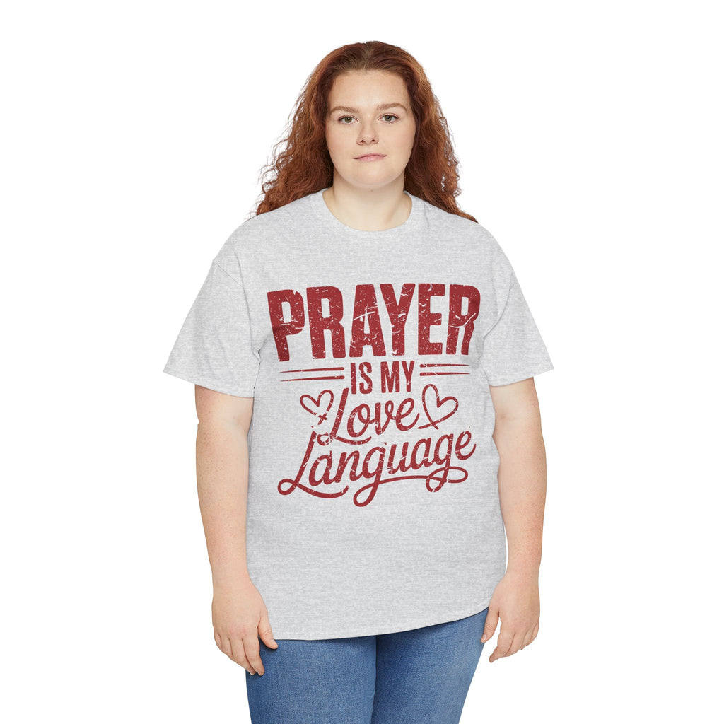 Prayer Is My Love Language T-Shirt — Faith-Inspired Red Hearts Unisex Cotton Tee