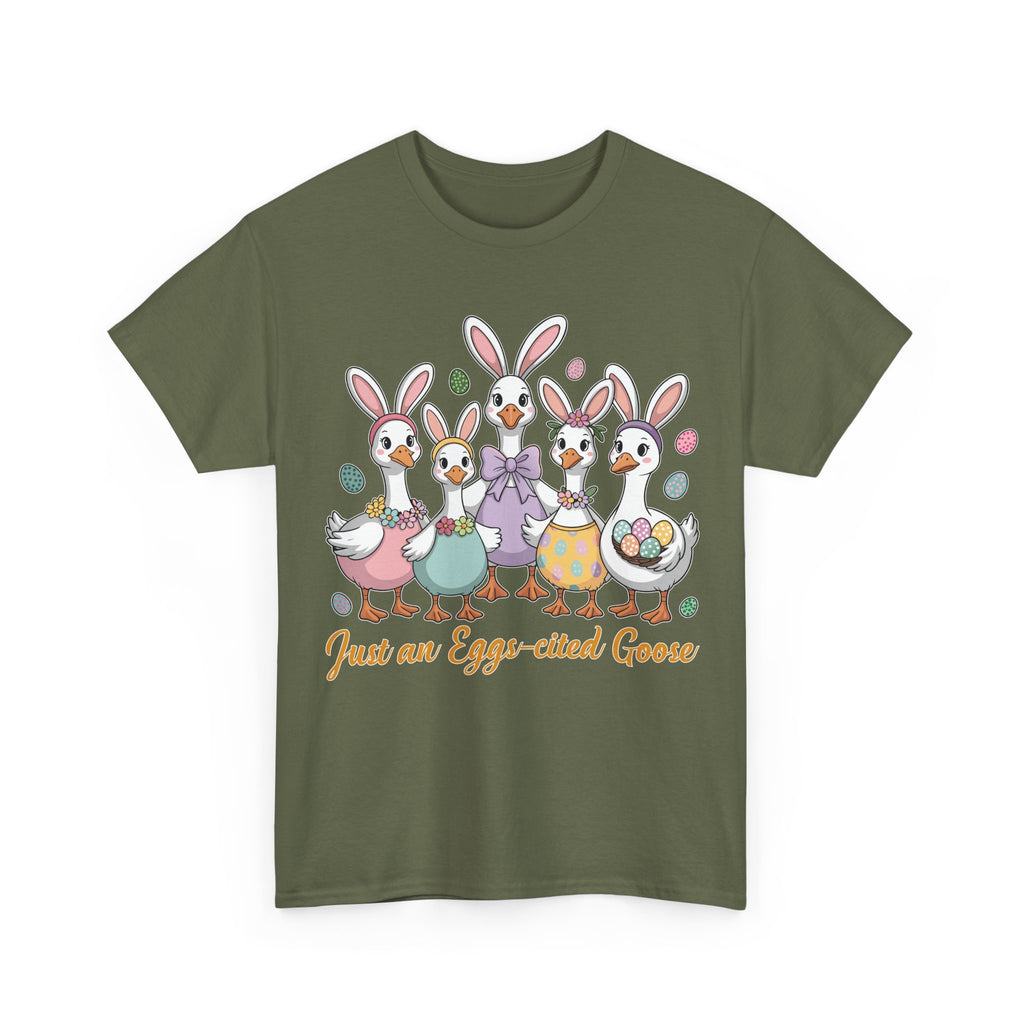 Just an Eggs-cited Goose Easter Tee — Funny Geese in Bunny Ears Unisex Cotton Tee