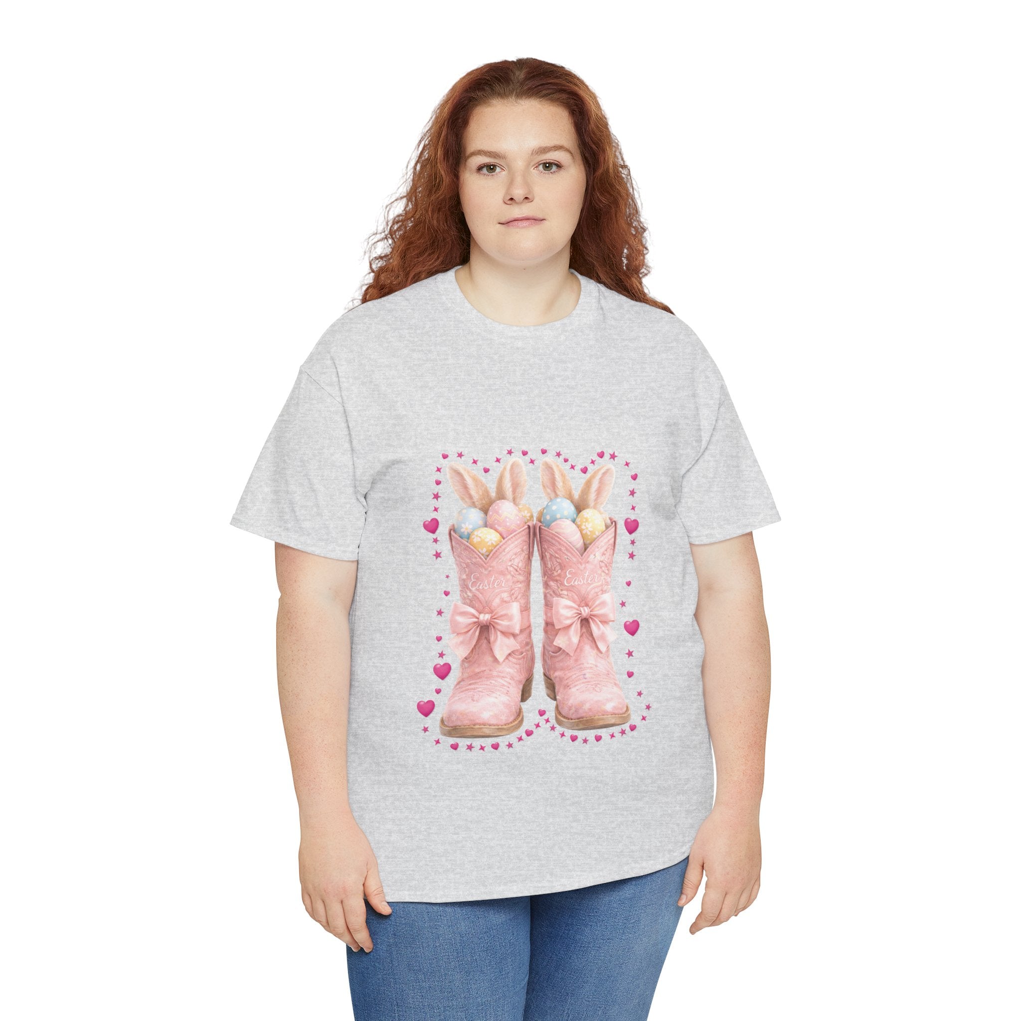Easter Pink Western Boots Tee — Pastel Bunny Eggs & Bows Unisex Cotton Tee