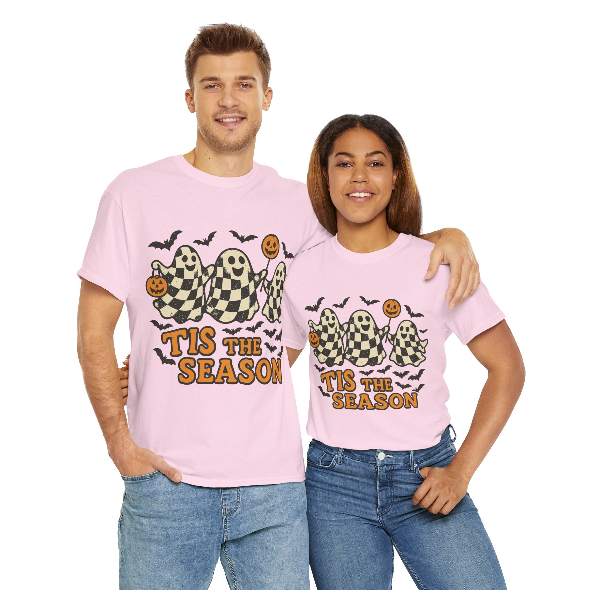 Halloween Ghosts Checker Pattern Unisex Cotton Tee